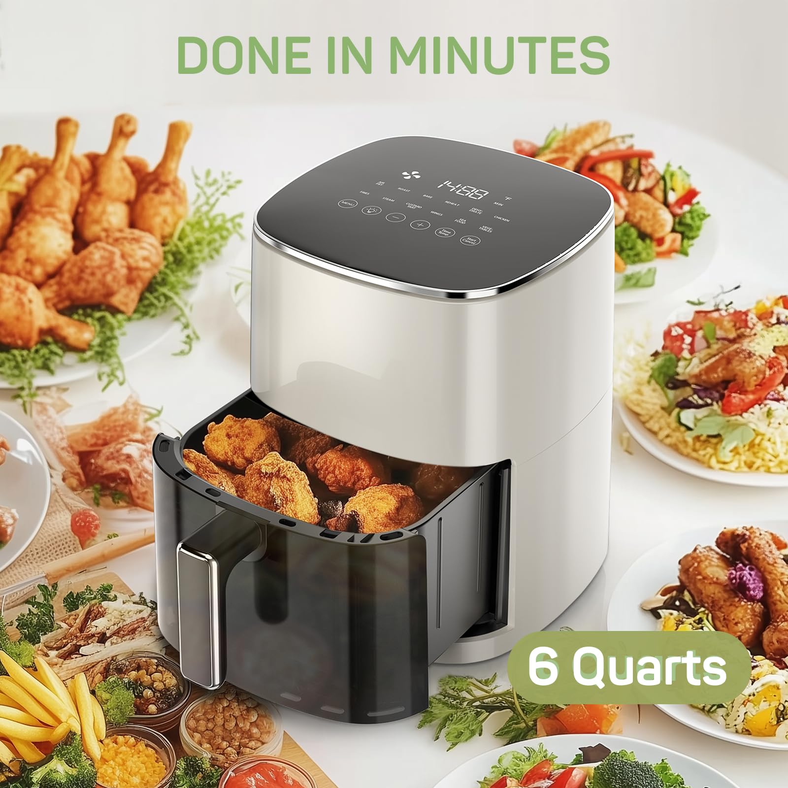 Air Fryer, 6-Quart With Viewing Window, 12-In-1 Functions - Air Fry, Roast, Reheat, Dehydrate, Bake, Steam, And More, 400F Max T