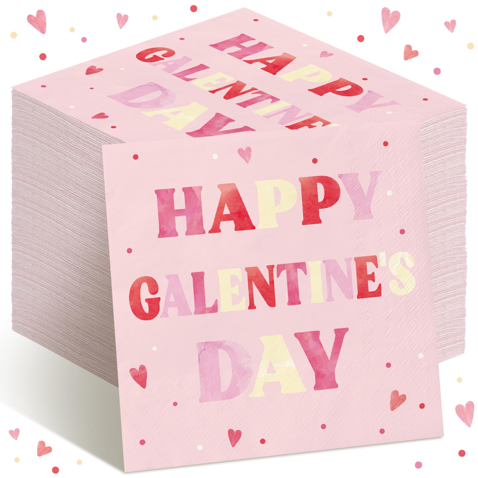 100 Pack Happy Galentine'S Day Napkins Disposable Folded Napkins 10 X 10 Inches Valentine'S Day Party Decorations Pink Paper Tow