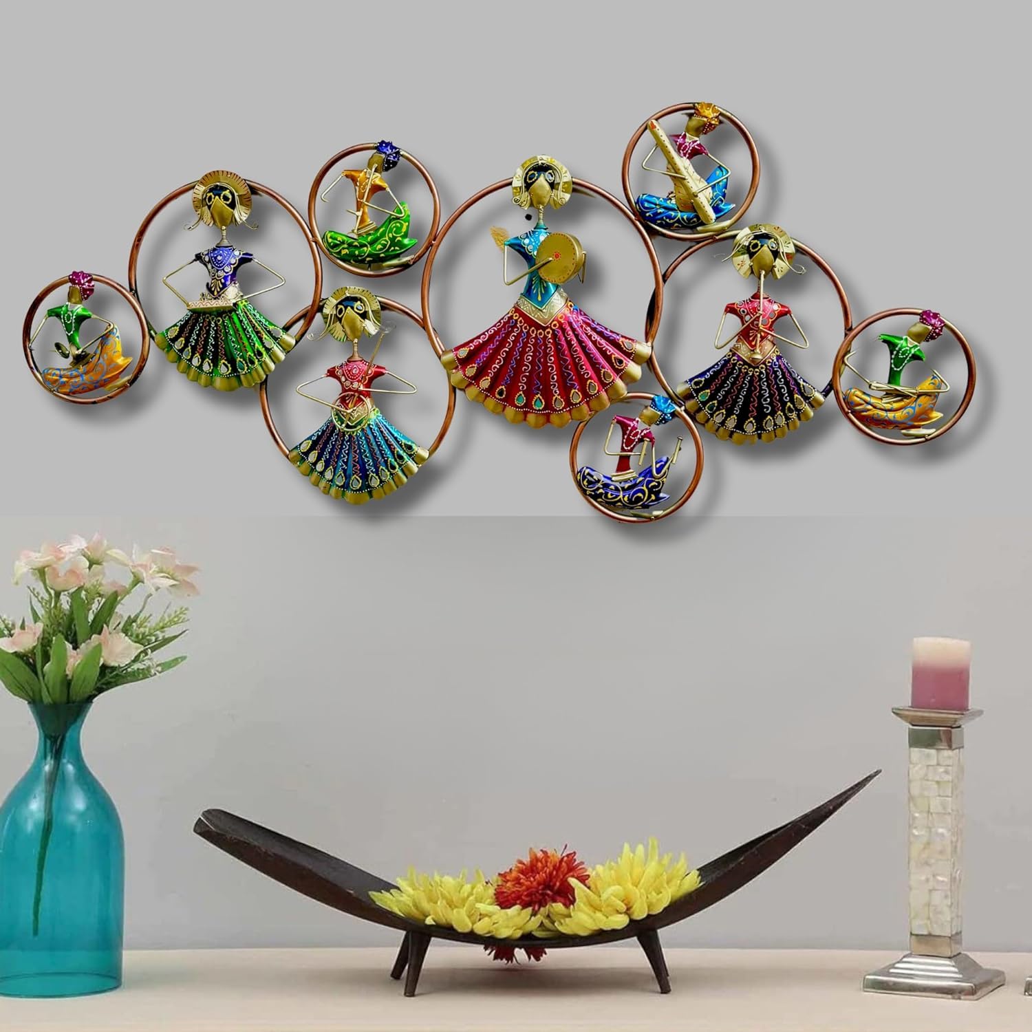 RSN 9 Musicians Doll Circle with LED Light Metal Wall Art Wall Sculpture/Wall Hanging Home Decoration Perfect for Living Room/Be