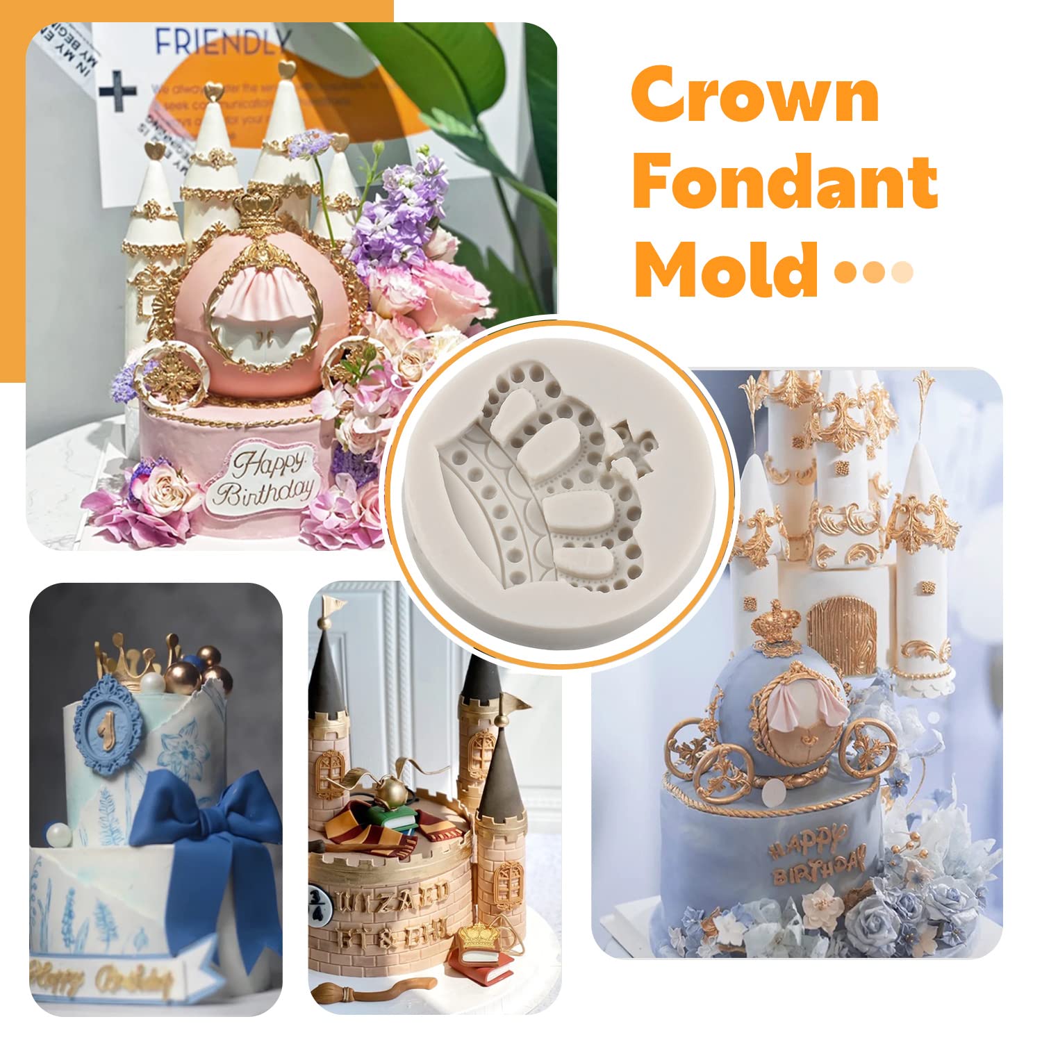 Sijiangmold Crown Fondant Molds 3D Crown Cake Decorating Silicone Mold For Baby Shower Cupcake Topper Cake Decoration Chocolate