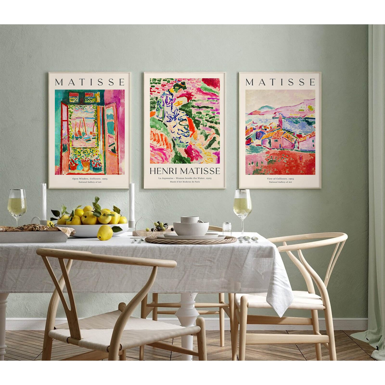 Baccone Henri Matisse Wall Art Prints Set of 3, Unframed Canvas Decor, 16x24 Inch, Abstract Pink Vintage Flower Art