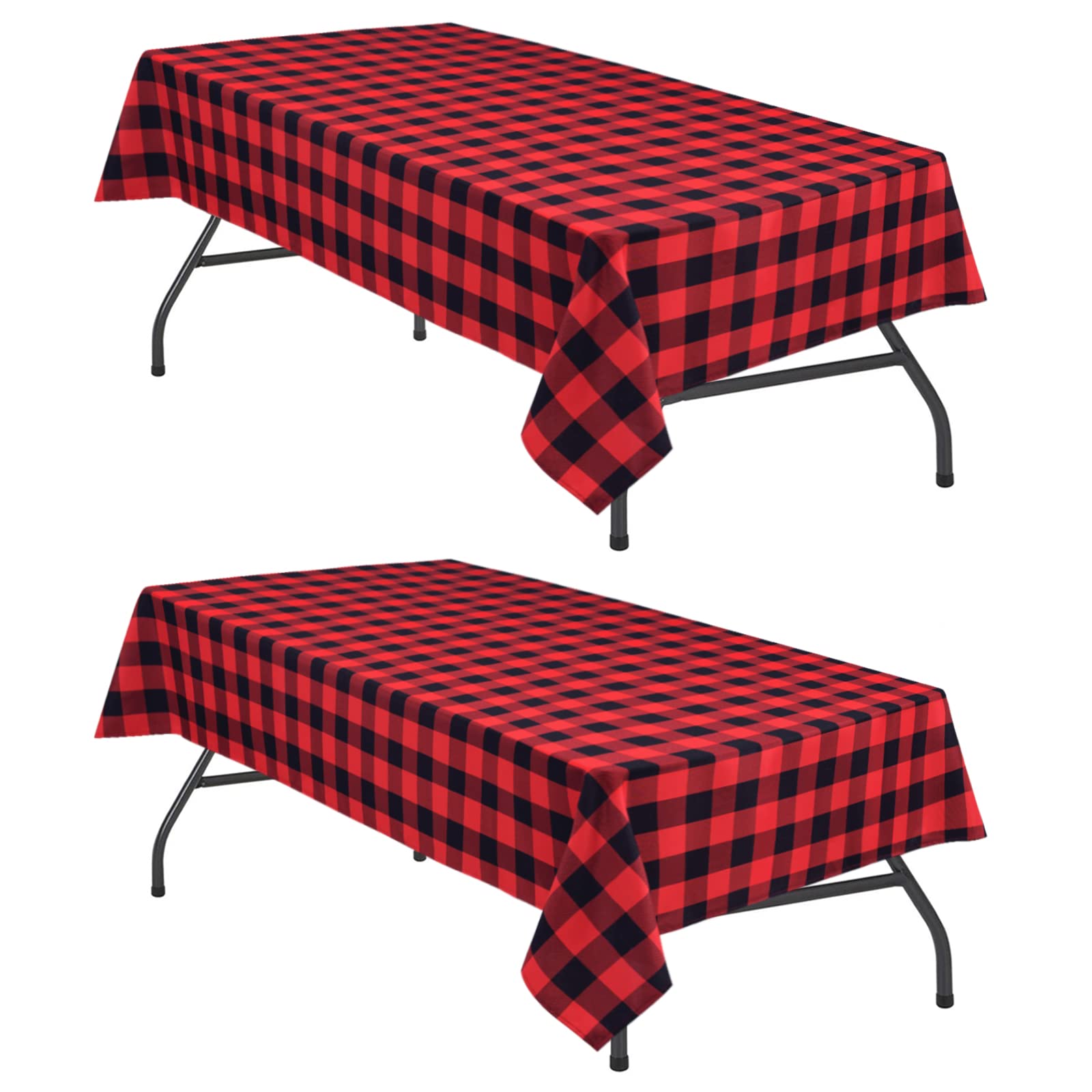 Hiasan Christmas Red And Black Plaid Tablecloth Waterproof, 2 Pack, 60 X 120 Inch - Checkered Table Cloth Rectangle For Party/Di