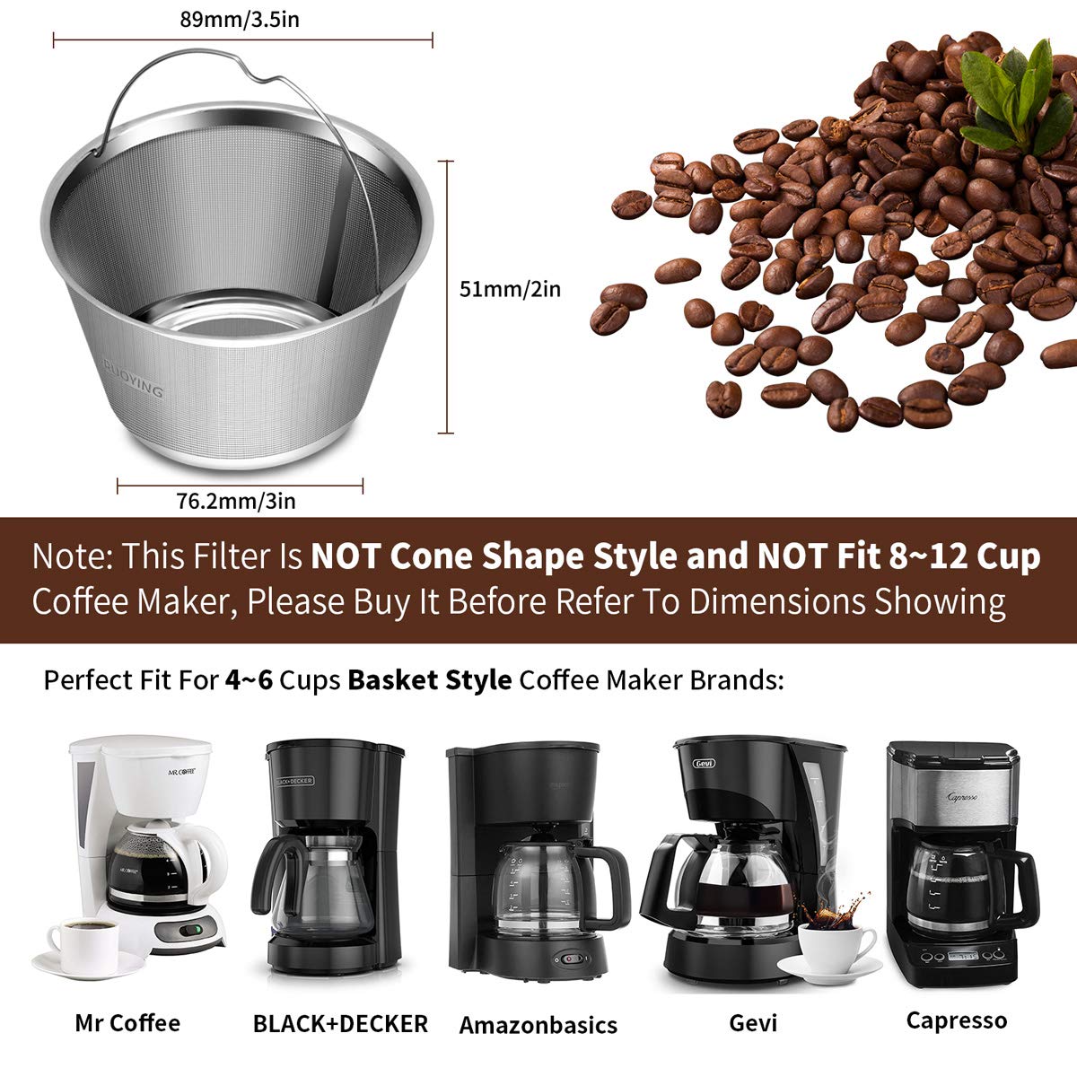 4-5 Cup Reusable Permanent Basket Coffee Filters, Coffee Filters 4 Cup, Perfect Fit Mr Coffee Coffee Makers And Brews, Replace 4
