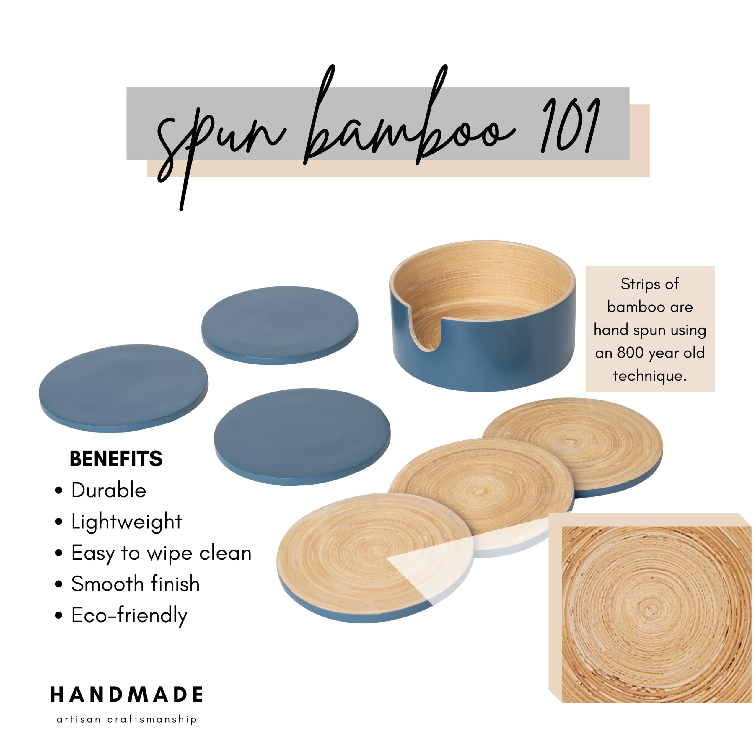 Habitaas Spun Bamboo Coasters For Drinks - Coaster Set With Bamboo Wood Coasters And Coaster Holder. Modern Coasters For Coffee