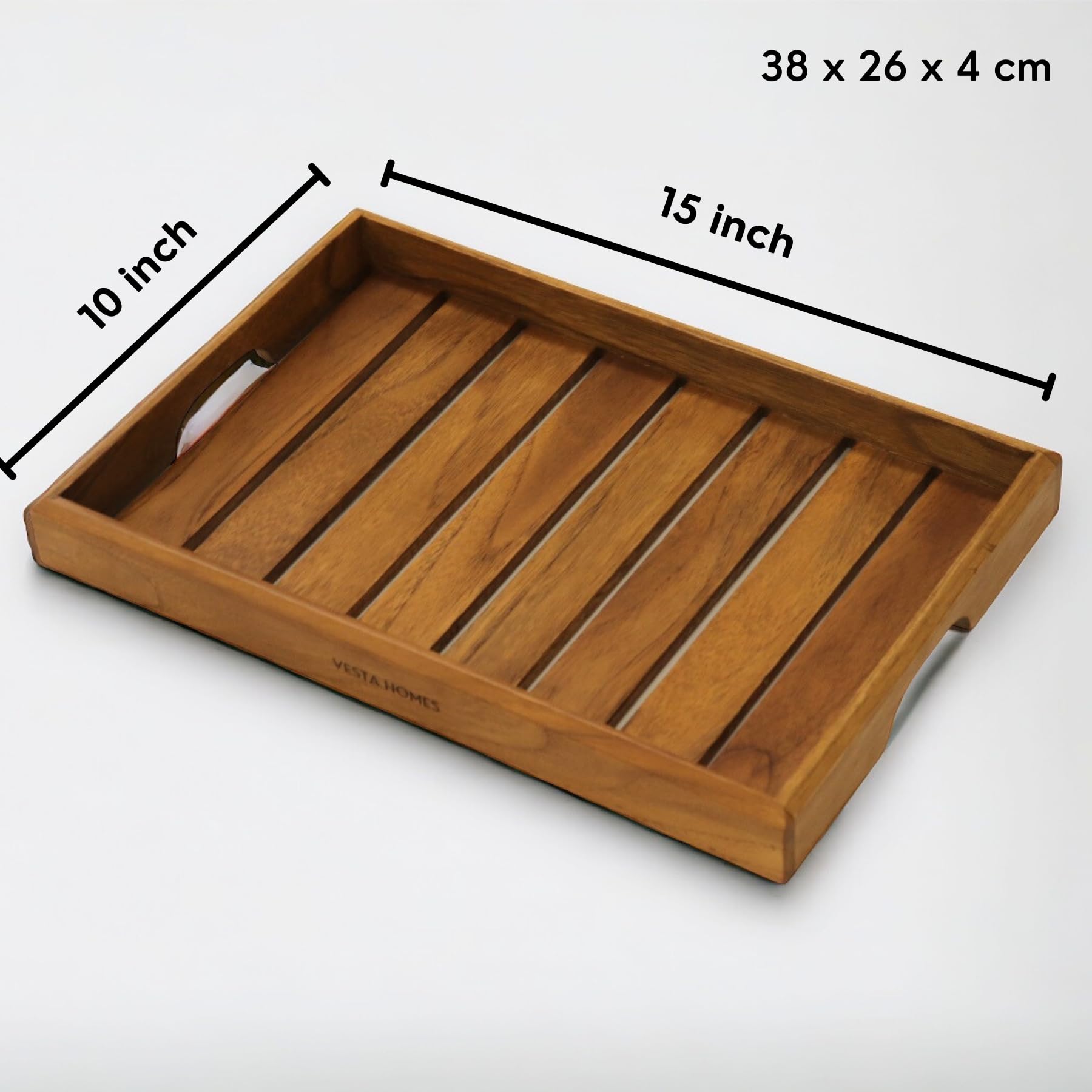 Vesta Homes Large Teak Wood Serving Tray For Home, Kitchen, Breakfast, Restaurant, Office Organizer, Dining Table | Premium Wood