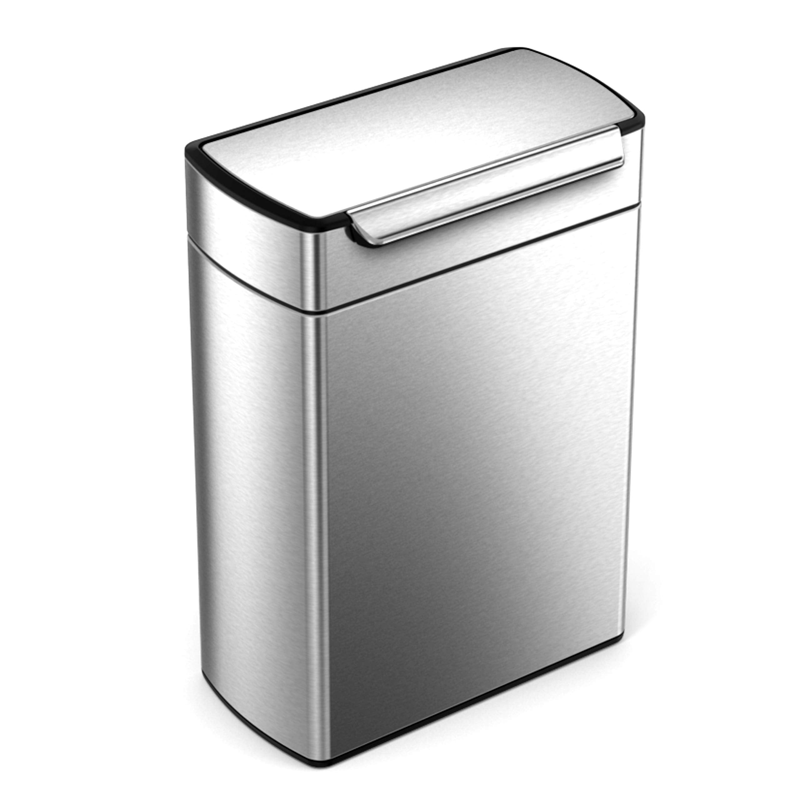 Simplehuman 48 Liter / 12.7 Gallon Touch-Bar Dual Compartment Kitchen Recycling Trash Can, Brushed Stainless Steel