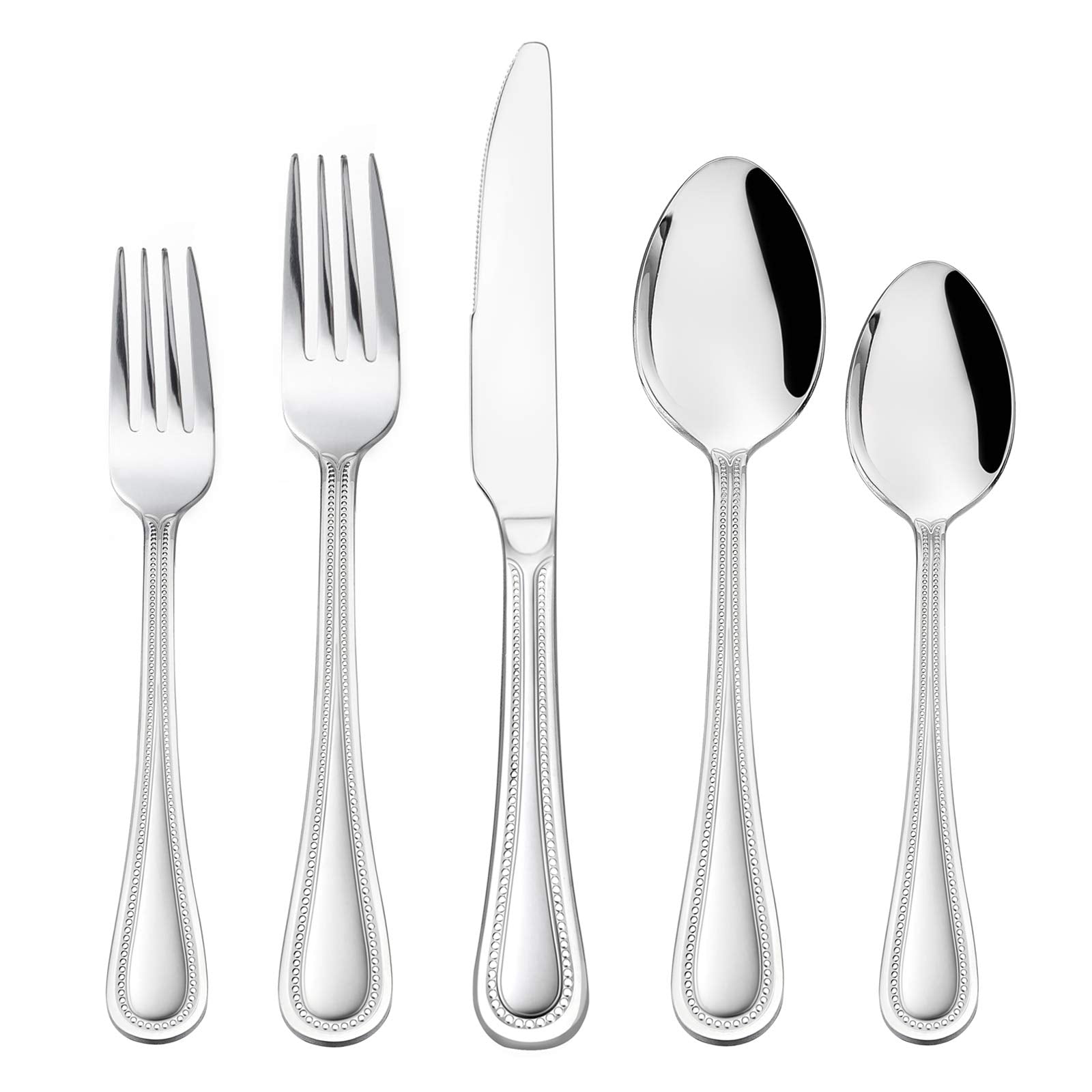 45-Piece Silverware Set With Serving Utensils, Haware Stainless Steel Flatware Service For 8, Pearled Edge Tableware Cutlery For