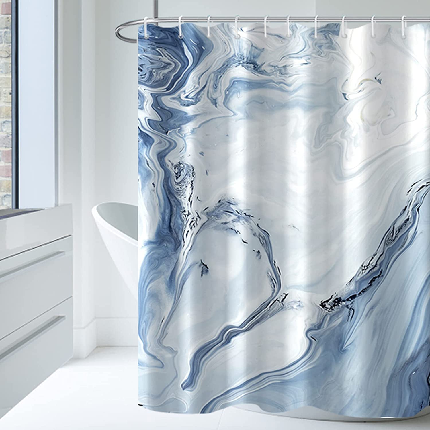Awert Blue Marble Shower Curtain Waterproof Shower Curtain For Bathroom Decor Printed Washable Shower Curtain With Hooks 72X72 I