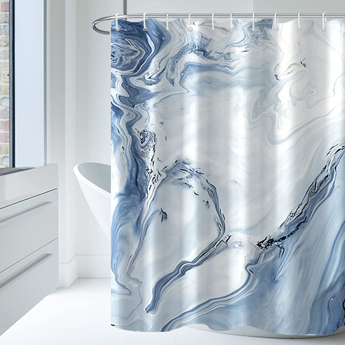 Awert Blue Marble Shower Curtain Waterproof Shower Curtain For Bathroom Decor Printed Washable Shower Curtain With Hooks 72X72 I