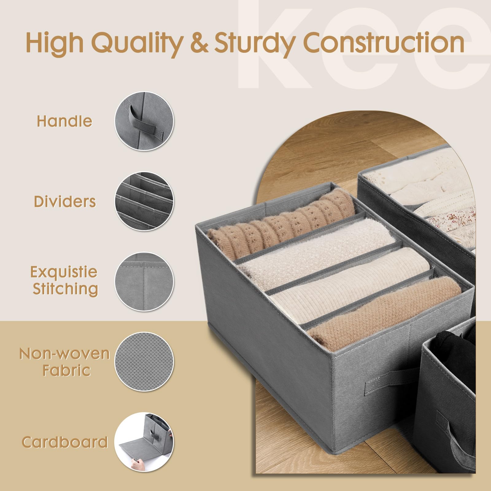 6 Pack Large Clothes Organizer, Wardrobe Closet Organizer and Storage with Handles, Foldable Fabric Closet Organizers Dividers f