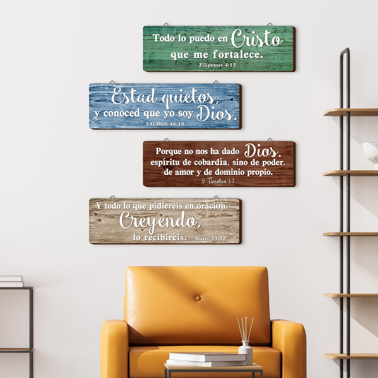 Yousoontic 4 Pieces Spanish Bible Verses Wall Decor Christian Spanish Wood Plaque Hanging Sign Religious Wall Decor Bible Verses