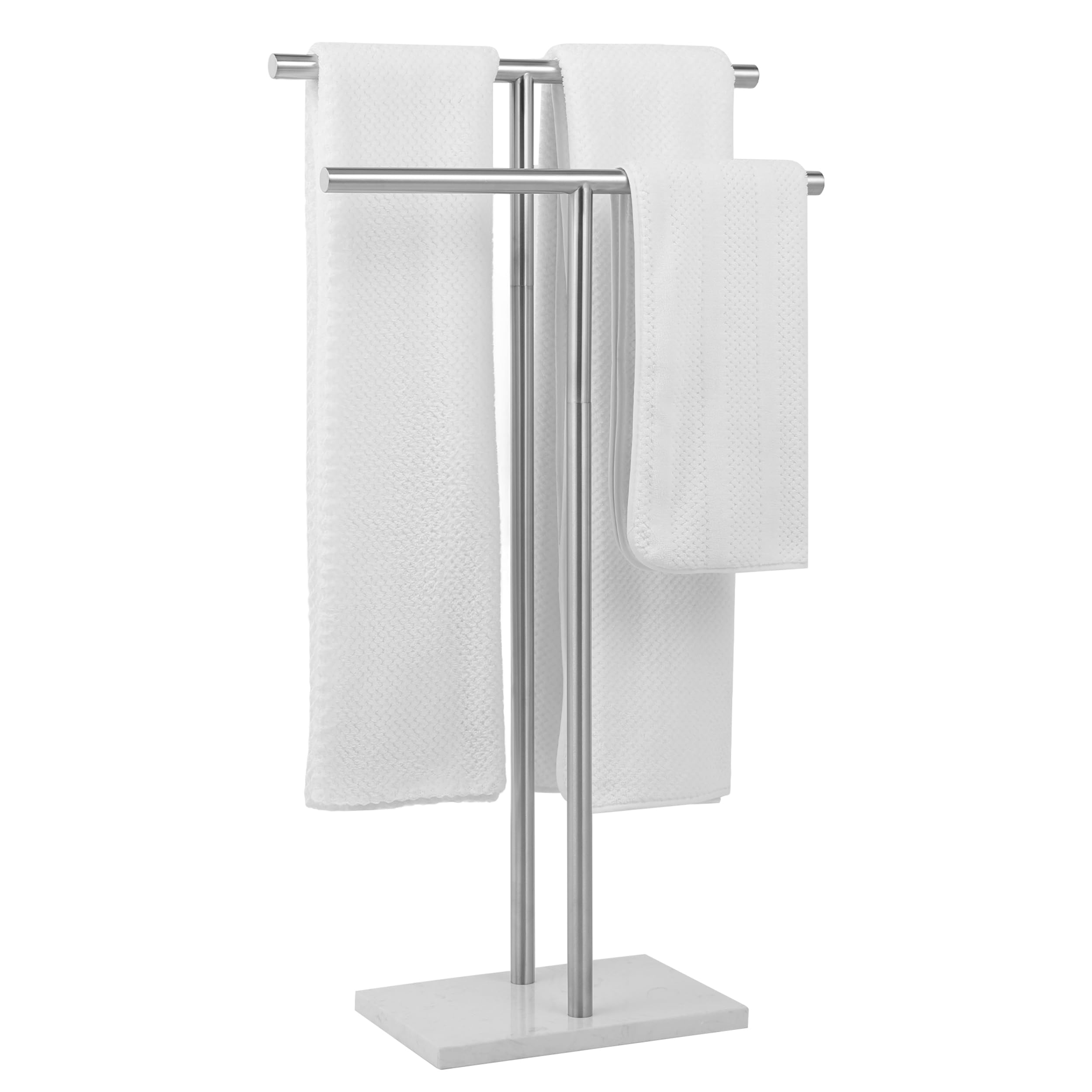 Wisato - Free Standing Towel Rack For Bathroom - Brushed Nickel Finish - Stand Alone 2 Tier Stainless Steel Towel Rack For Bathr