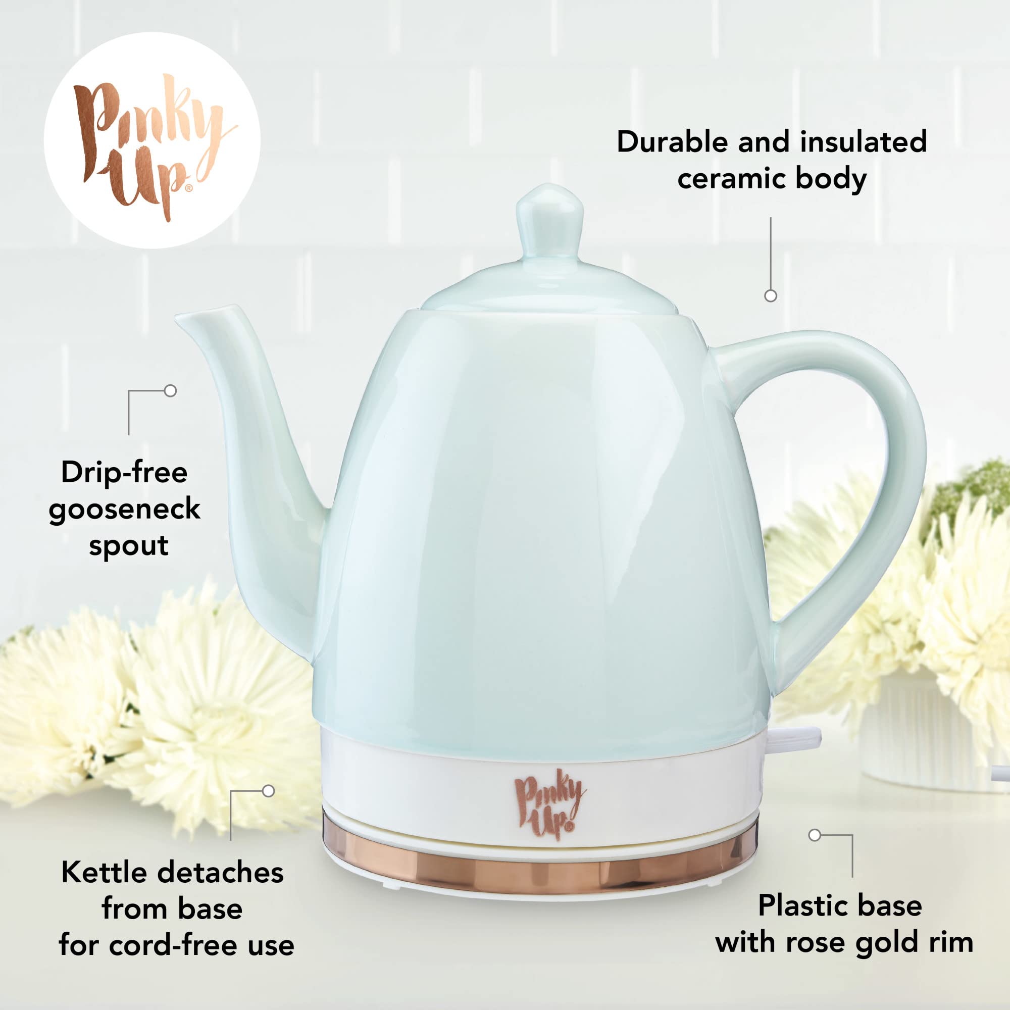 Pinky Up Noelle 1.5 L Ceramic Gooseneck Spout Electric Tea Kettle With Temperature Control - Cordless Design For Boiling Water P