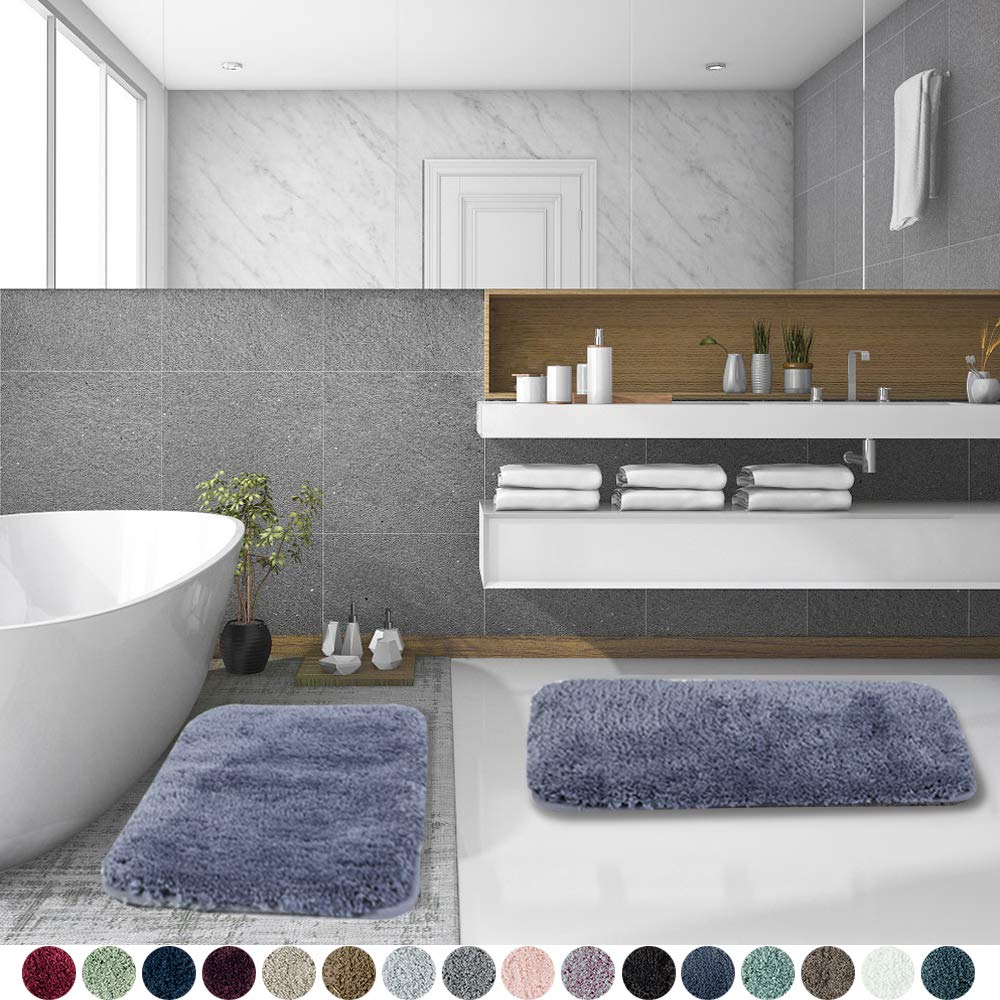 Walensee Shaggy 2 Piece Bath Rug Set, (20 X 32, 2 Pack Set, Blue) Bathroom Rug Set Bath Mats For Bathroom Machine Wash/Dry Absor
