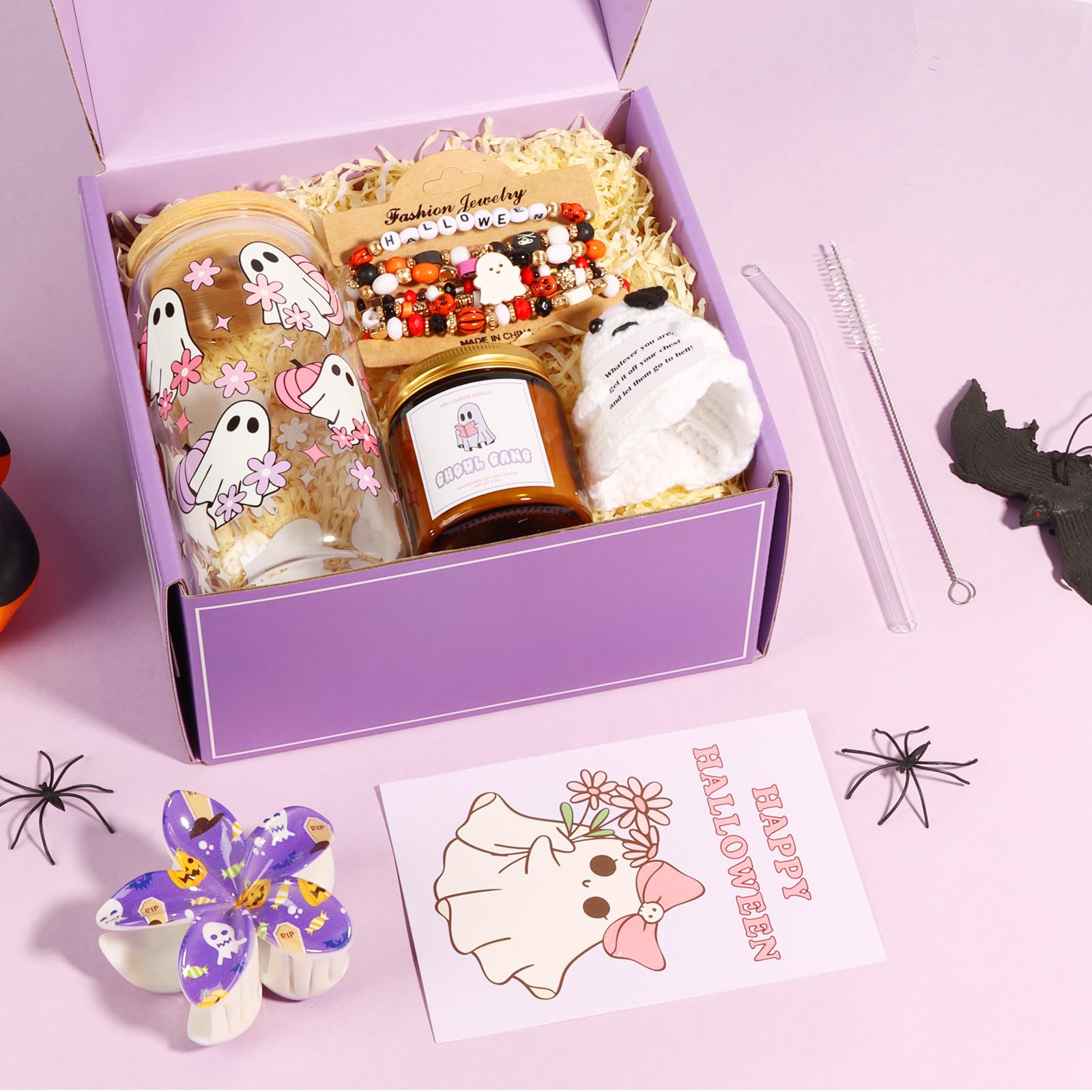 Halloween Gifts for Women, Teen Girls, Friend, Ghost Halloween Cup, Spooky Iced Coffee Mug for Smoothie, Boo Basket Stuffers, Sp