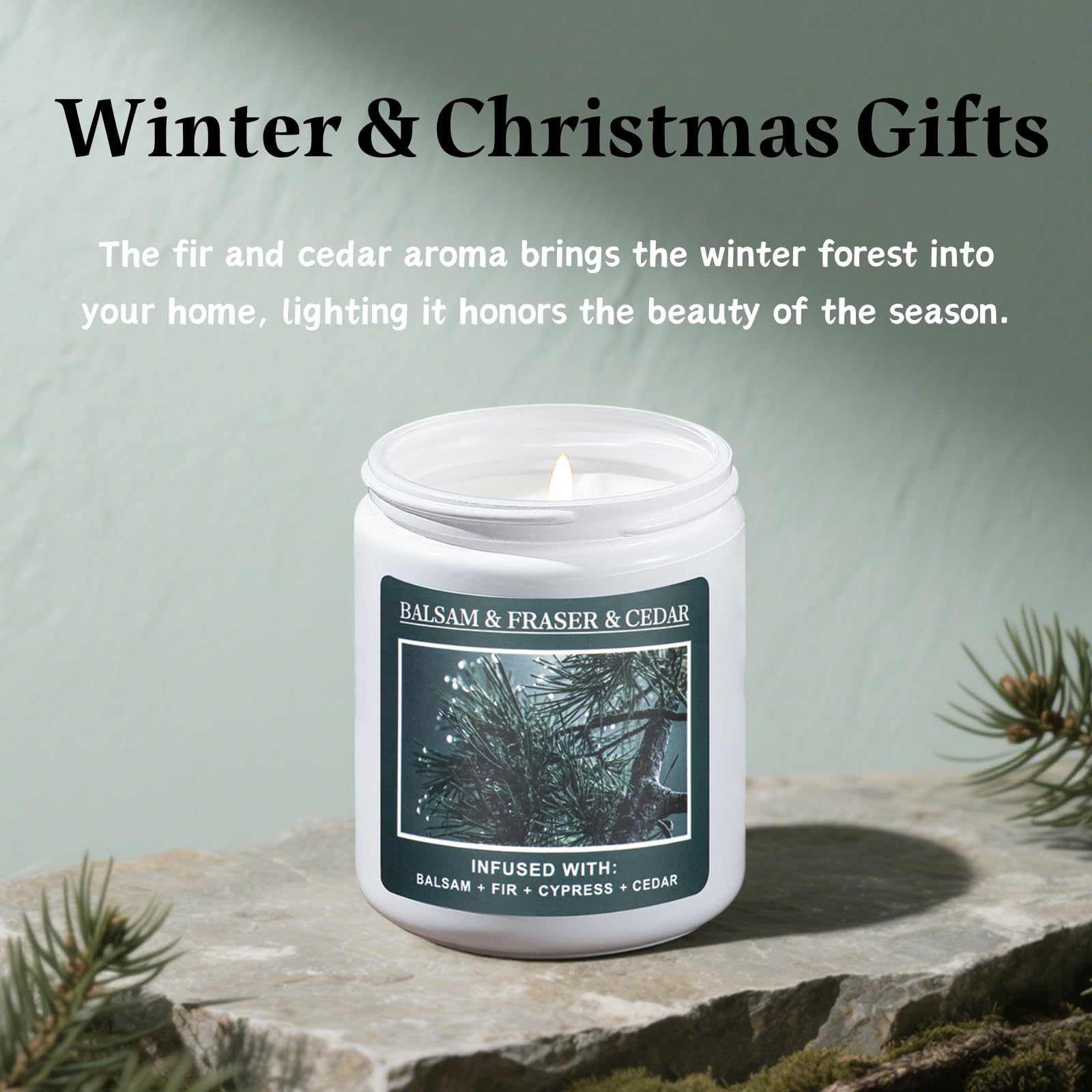 Homsolver Christmas Tree Fir Pine Candles, Christmas Holidays Balsam Candles, Balsam & Fraser & Cedar Scent with 50+ Hours Burni