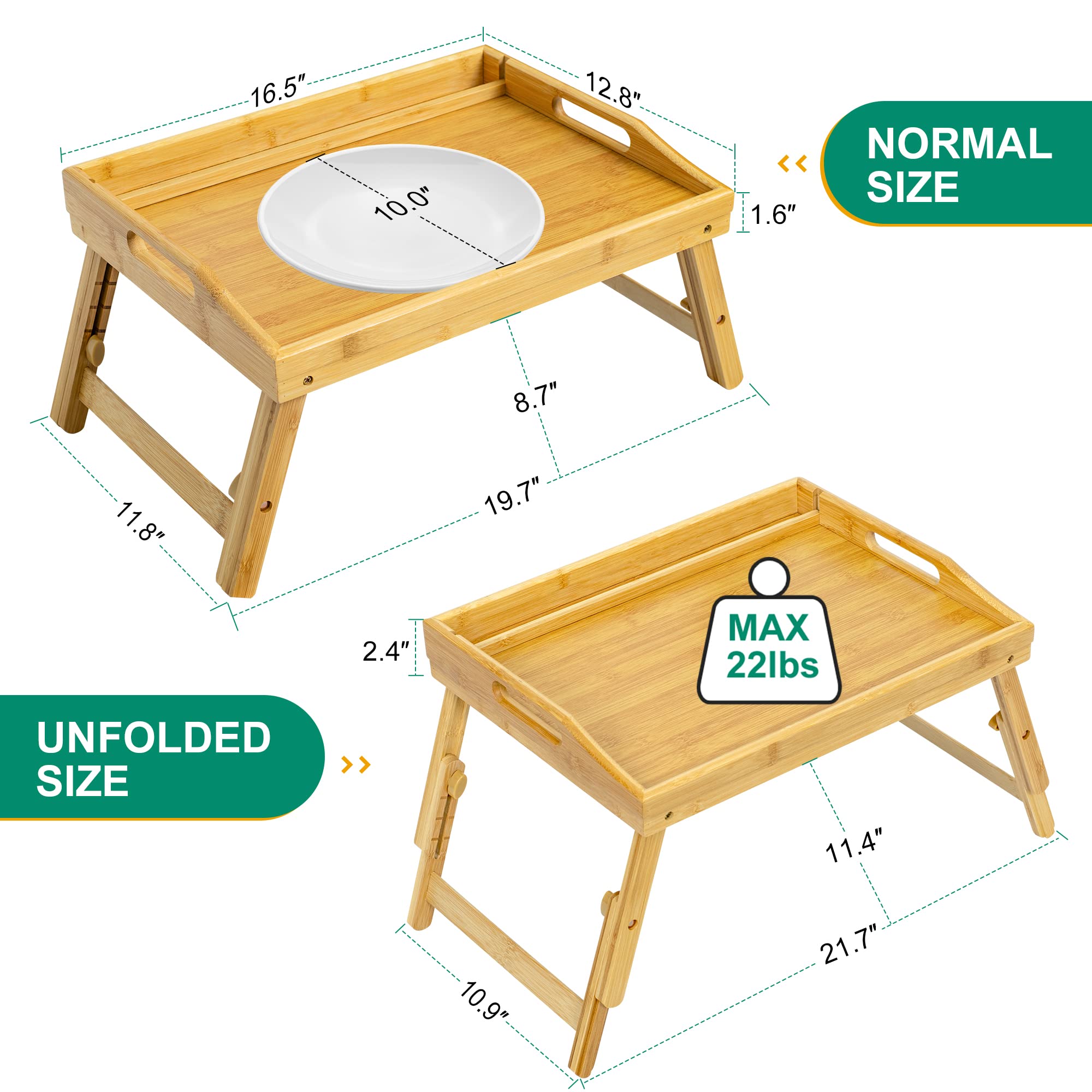 Bed Tray Table For Eating - Bamboo Breakfast Food Table With Phone Tablet Holder - Adjustable Height Serving Tray With Folding L