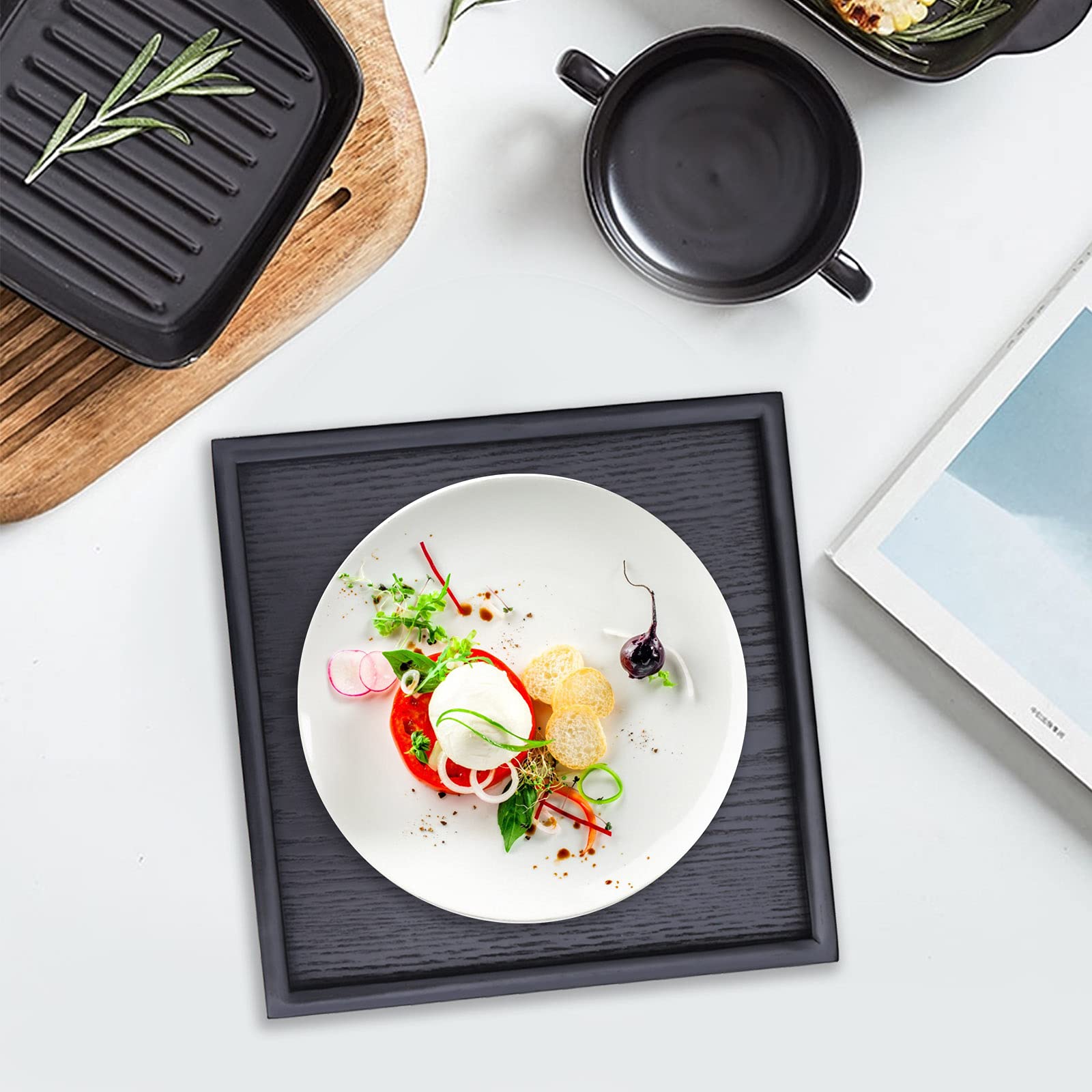 Solid Wood Serving Tray, Square Non-Slip Tea Coffee Snack Plate, Serving Tray With Raised Edges, For Home Kitchen Restaurant (9.