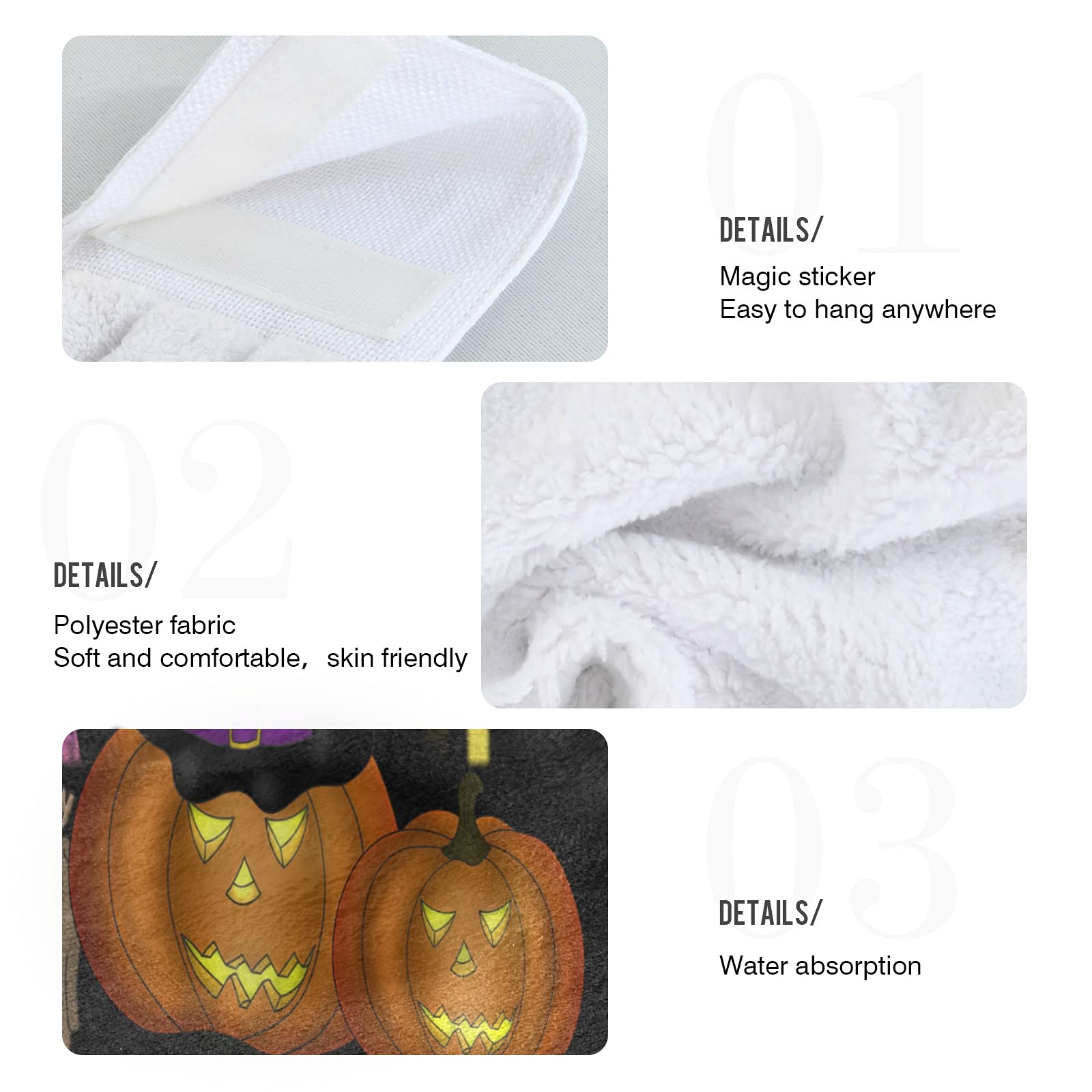 Boccsty Halloween Pumpkin Spooky Hanging Kitchen Towels 2 Pieces Ghost Dish Cloth Tie Towels Hand Towel Tea Bar Towels For Bathr