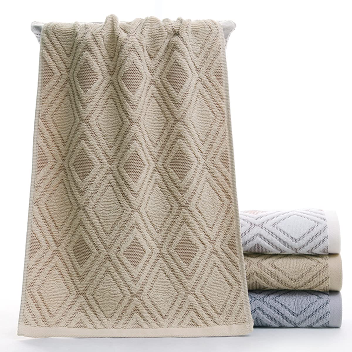Pidada Hand Towels Set of 2 Diamond Pattern 100% Cotton Absorbent Soft Decorative Towel for Bathroom 13.4 x 29.5 Inch (Brown)