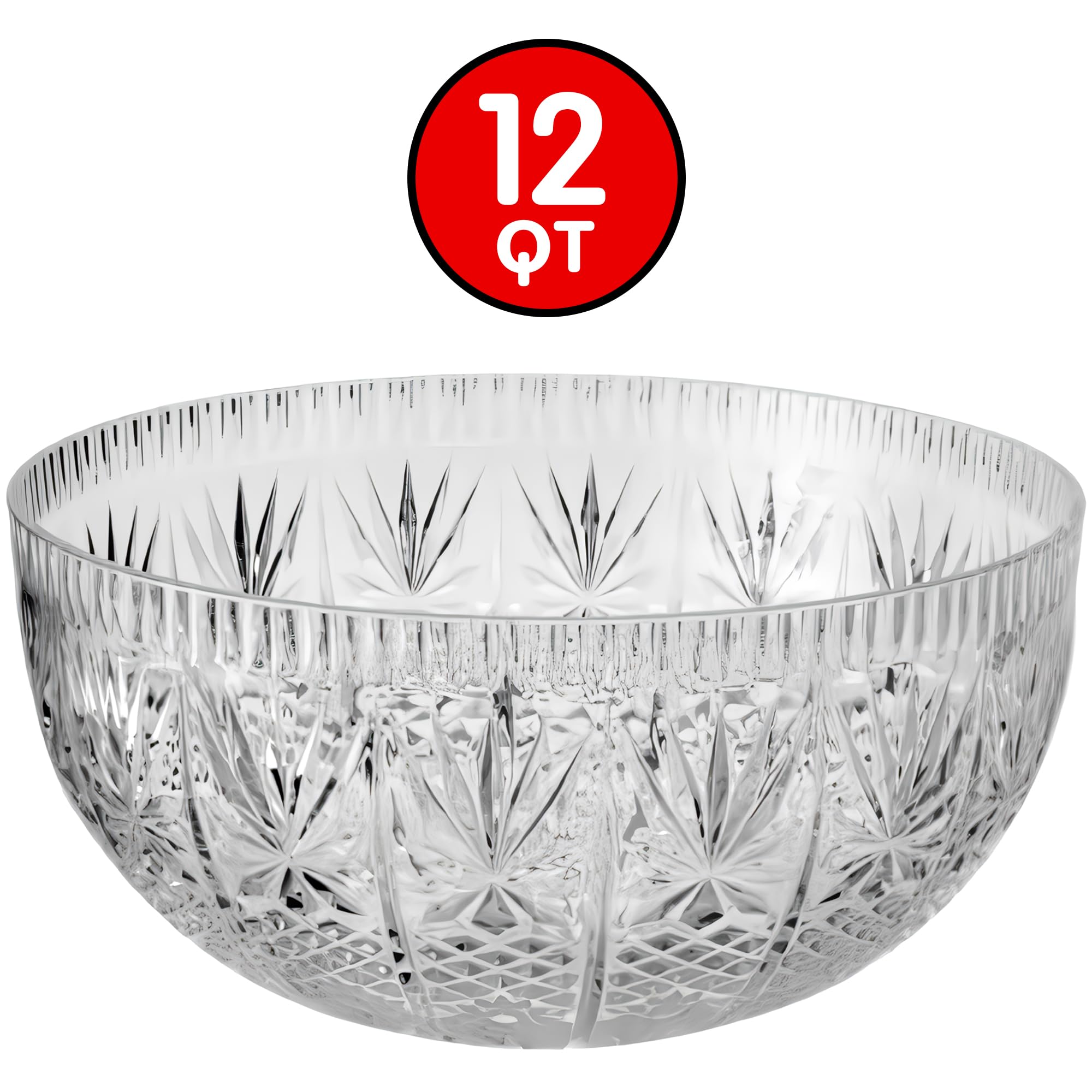Stunning Crystal Clear Heavy Weight Plastic Punch Bowl - 12-Quart (1 Pc.) - Premium & Elegant Design - Perfect For Entertaining,