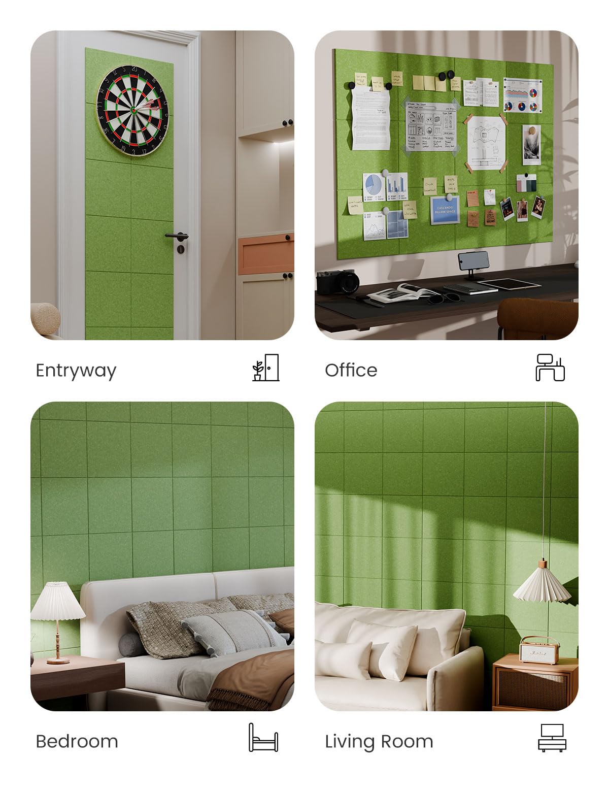 Bumusty Large Cork Board 47x35 Alternative - 12 Pack Felt Wall Tiles with 70 Safe Removable Adhesive Tabs, 30 Pushpins, Cork Boa