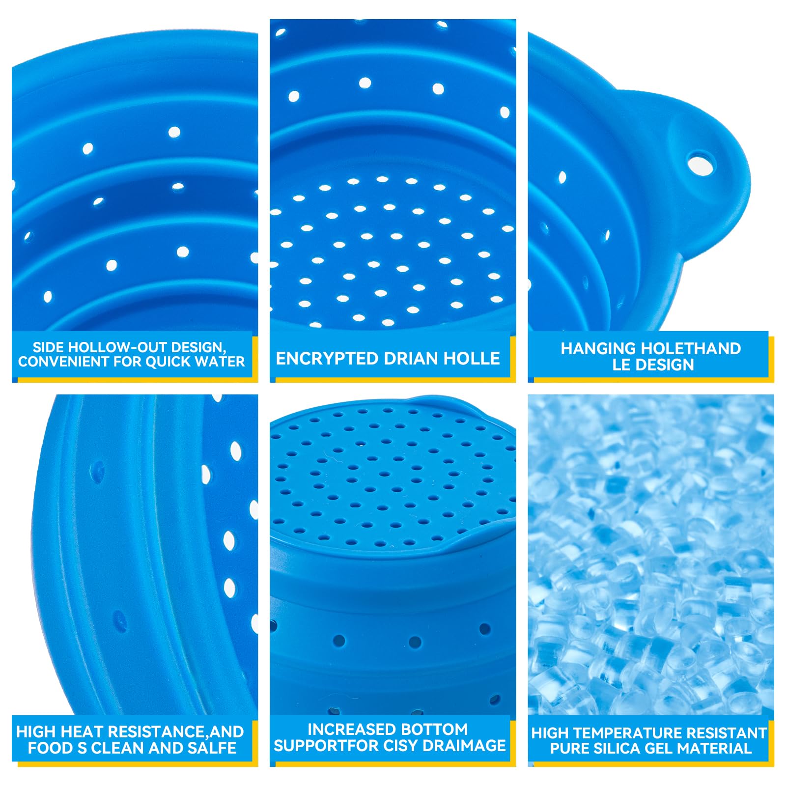 Yqlinnn Collapsible Colander, Food Grade Silicone Kitchen Strainer Diameter Sizes 7.48 Inches Perfect For Draining Pasta, Vegeta