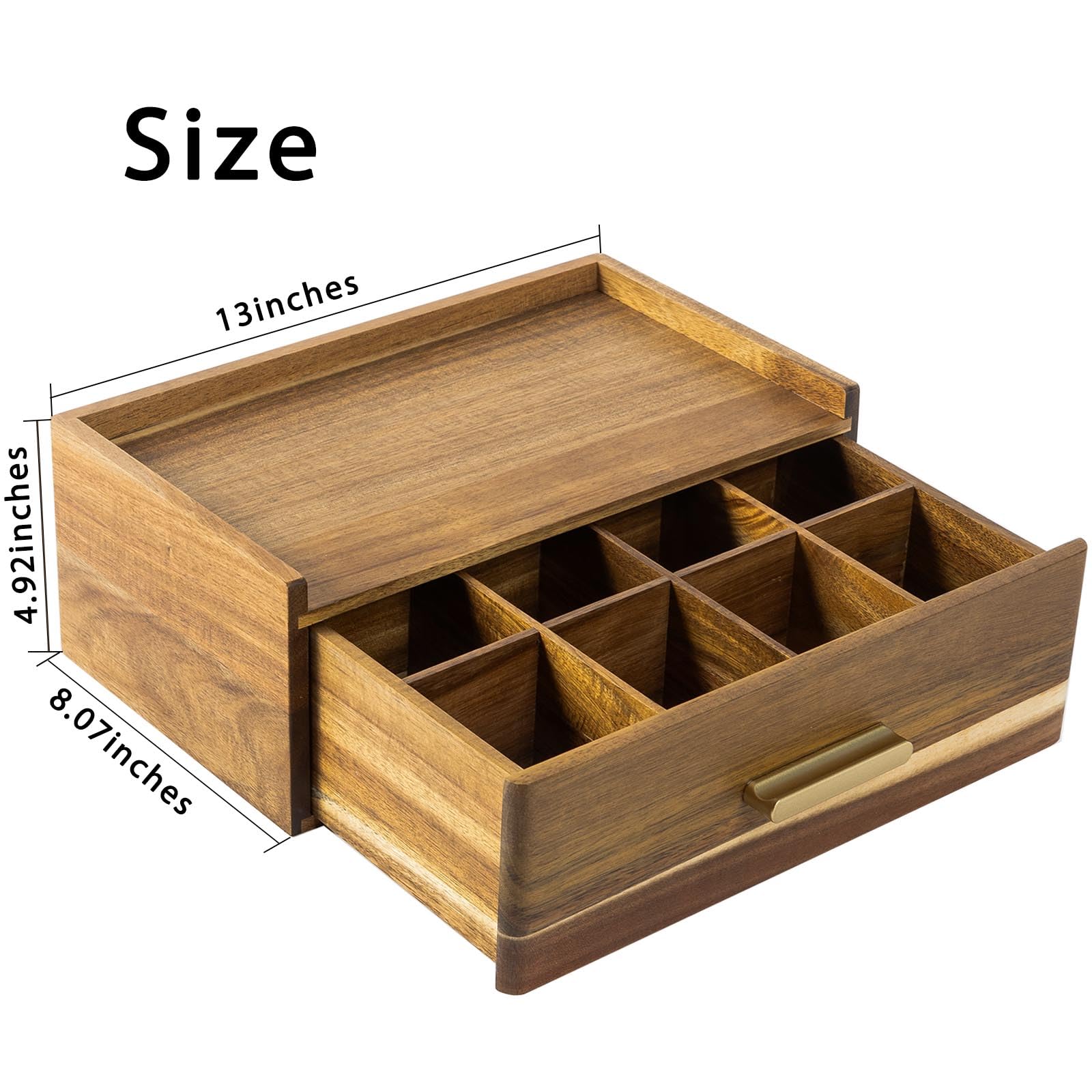 Acacia Wood Tea Bag Organizer, Tea Organizers And Storage Box, Tea Caddy For Tea Bags Storage Drawer, Teabag Holder Container Bo