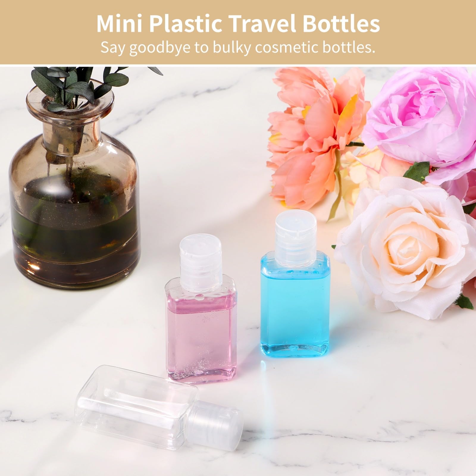 Lnrueg 100 Pcs 1 Oz Travel Bottles - Hand Sanitizer Bottle Mini Clear Bottles With Flip Caps, Portable Empty Refillable Containe