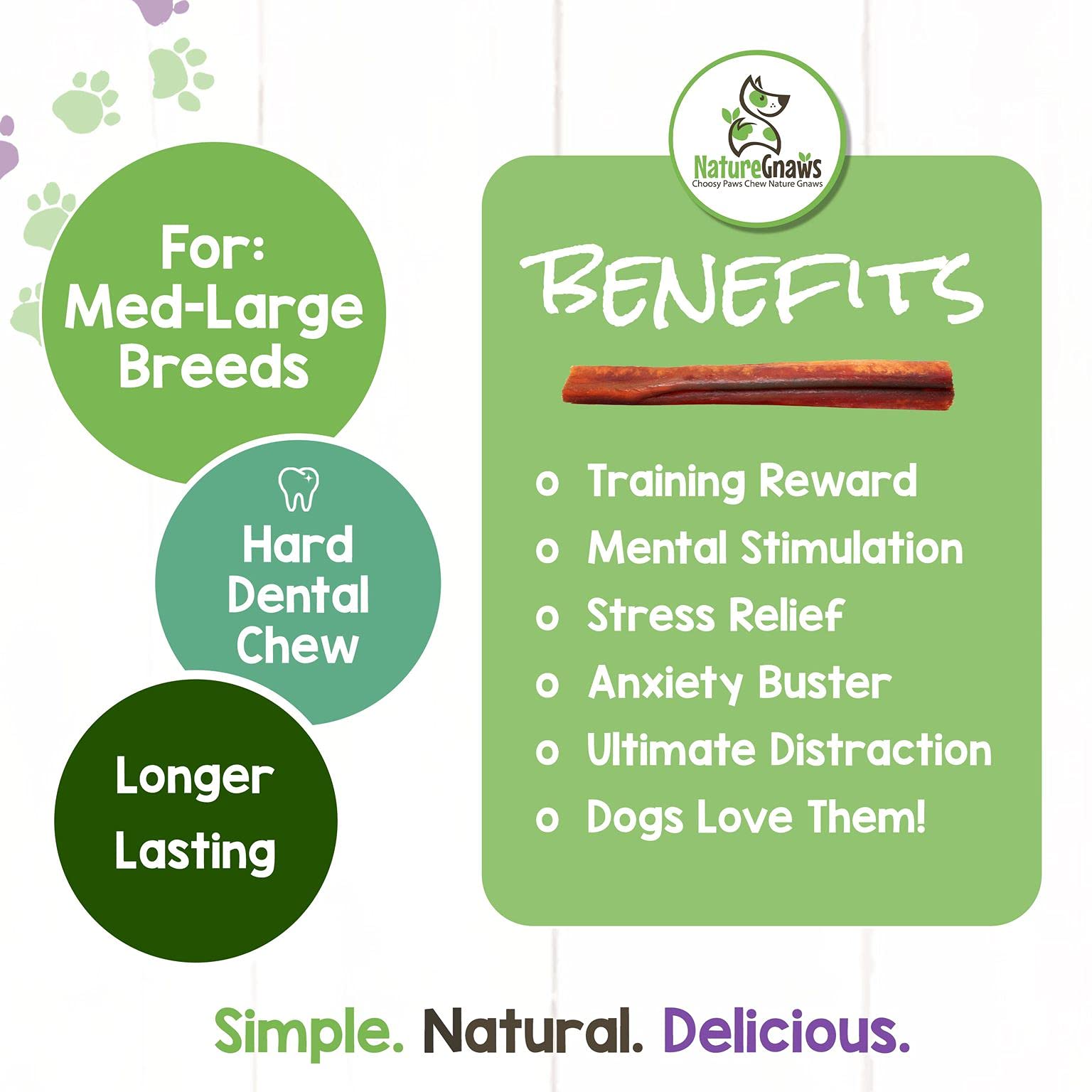 Nature Gnaws Bully Sticks For Large Dogs - Premium Natural Beef Bones - Thick Long Lasting Dog Chew Treats For Aggressive Chewer