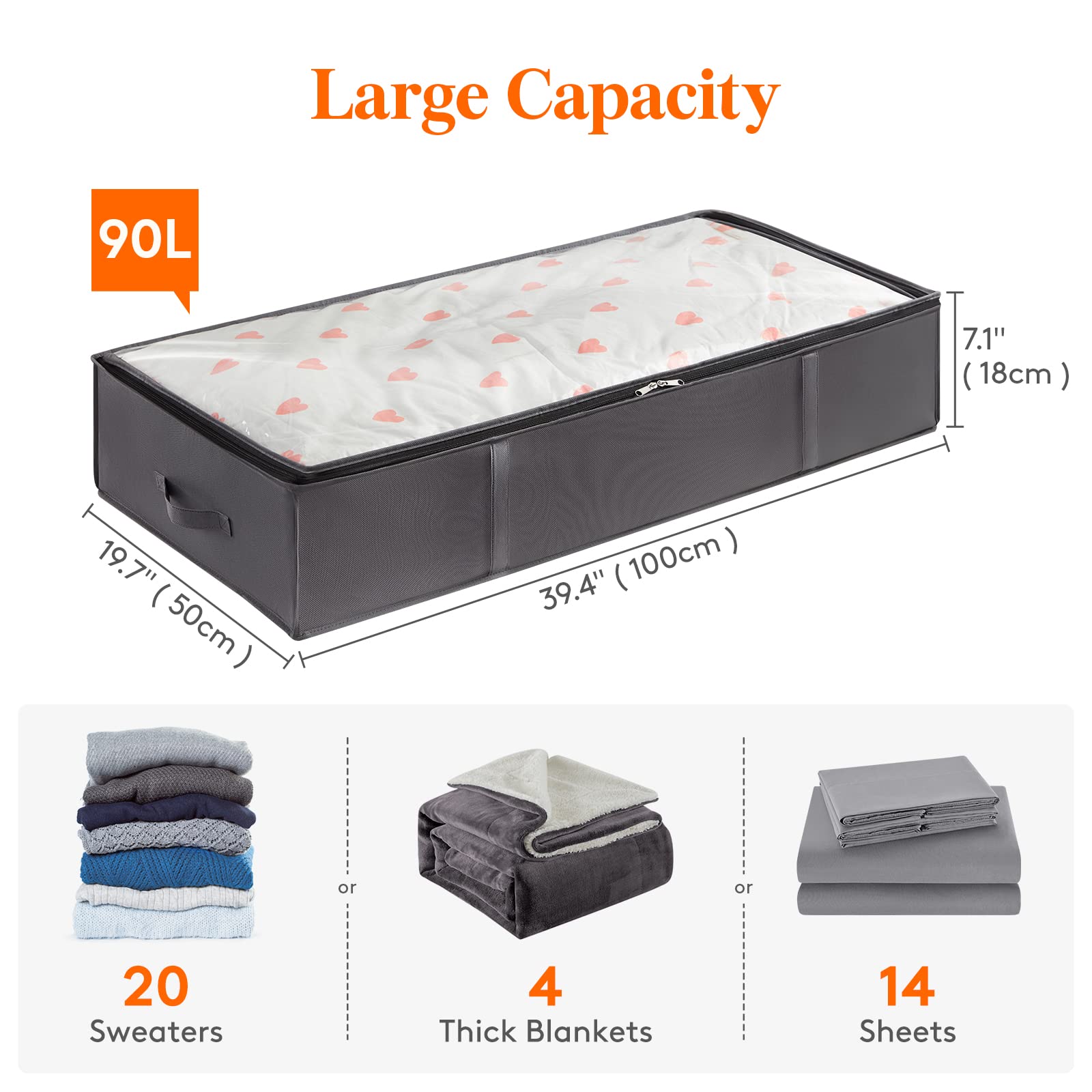 90L 4 Pack Under Bed Storage Containers, Lifewit Large Capacity Blanket Storage Bags with Reinforced Handle, Organization and St