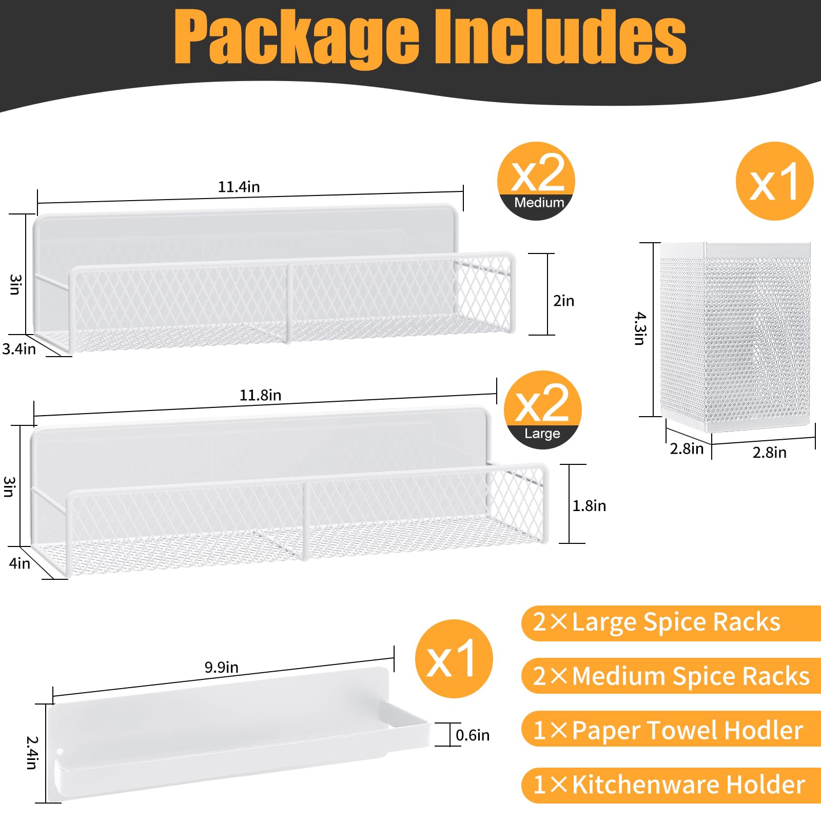 Dtuqyx Magnetic Spice Rack, Refrigerator Organizer, 6 Pack Metal Black Magnetic Shelf With Paper Towel Holder, Utensils Holder,