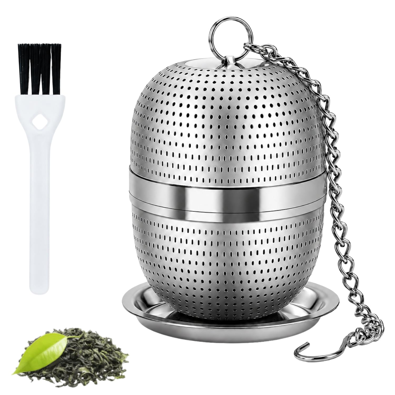 BendJoy Tea Infuser, Tea Strainer Steel, Fine Mesh Tea Steeper, Loose Leaf Tea Filter with Chain Drip Tray and Cleaning Brush fo