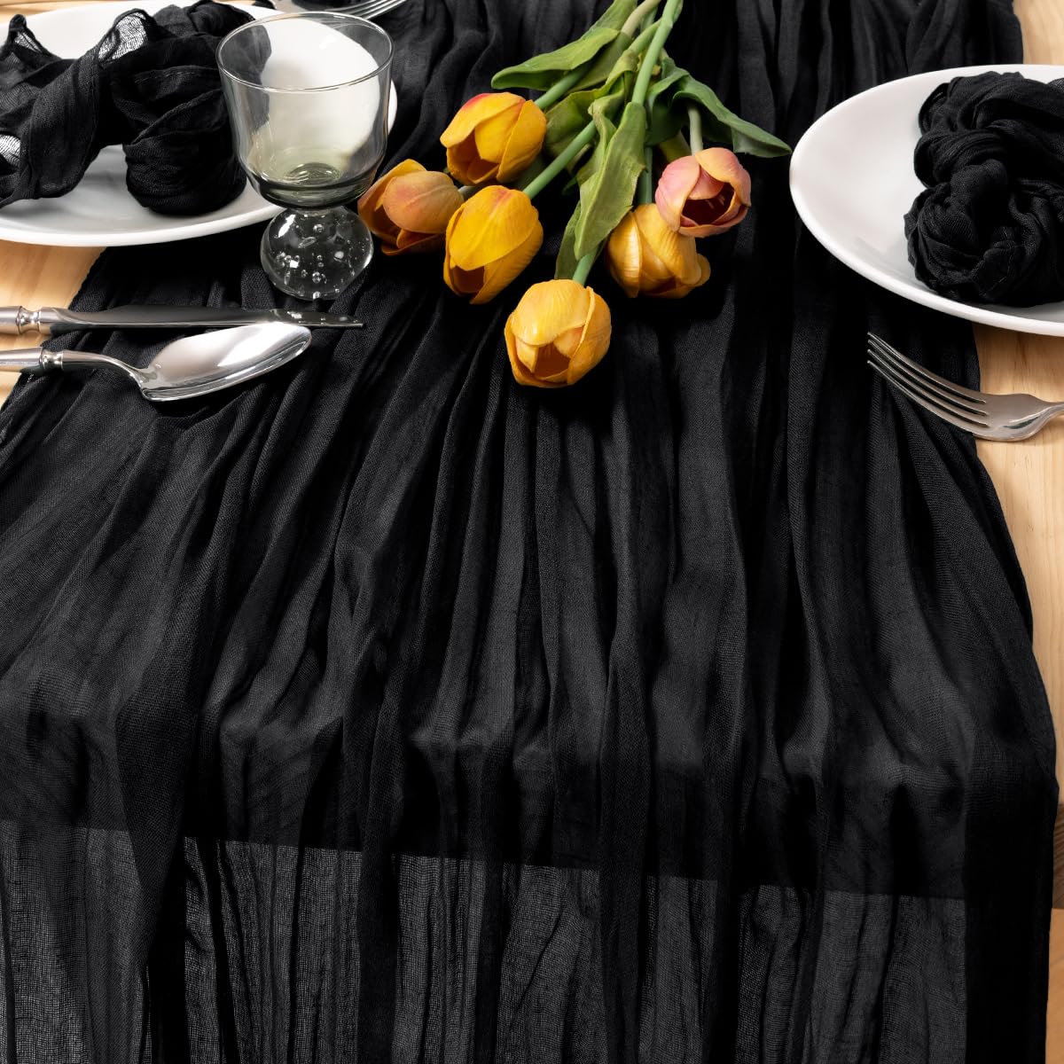 MLMC 3 Pack Black Table Runner 10ft Rustic Gauze Cheesecloth Table Runner 35x120 Inches Cheese Cloth Centerpiece for Wedding Par