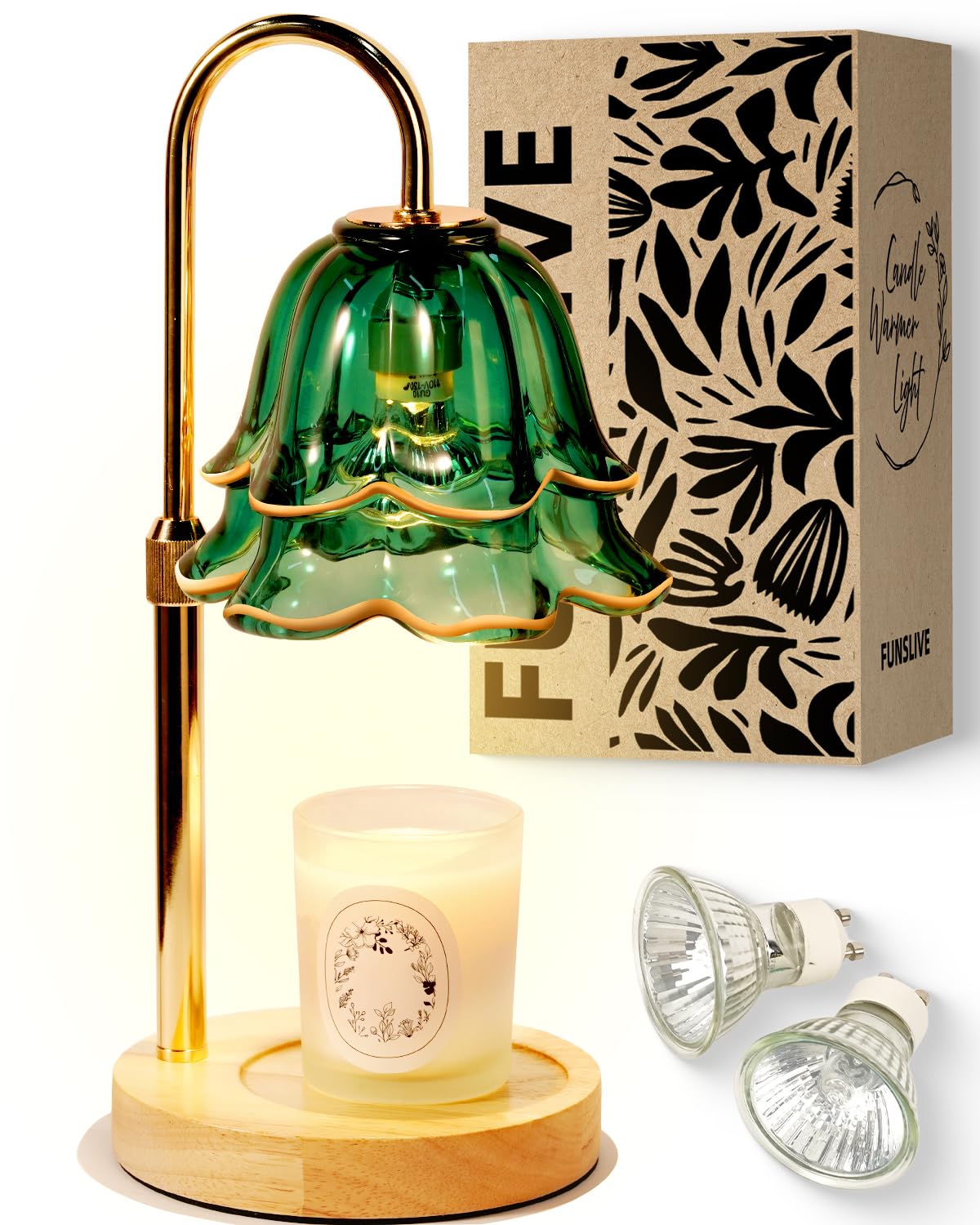 Green Candle Warmer Lamp with Timer Dimmable, Flower Candle Warming Light Height Adjustable, Wax Melt Warmer Candle Lamp for Jar