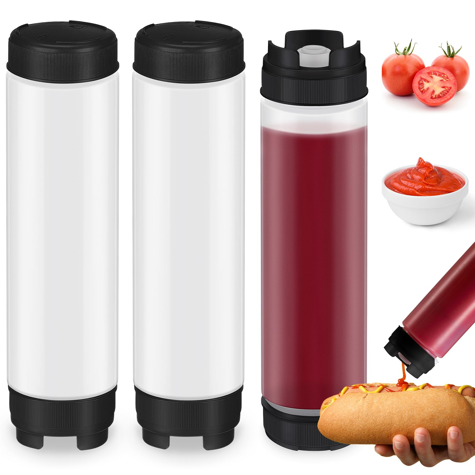 Sabary 3 Pcs 16 oz Inverted Plastic Squeeze Bottles, Refillable Tip Large Valve Dispenser Condiment Squeeze Bottle for Sauces Ke