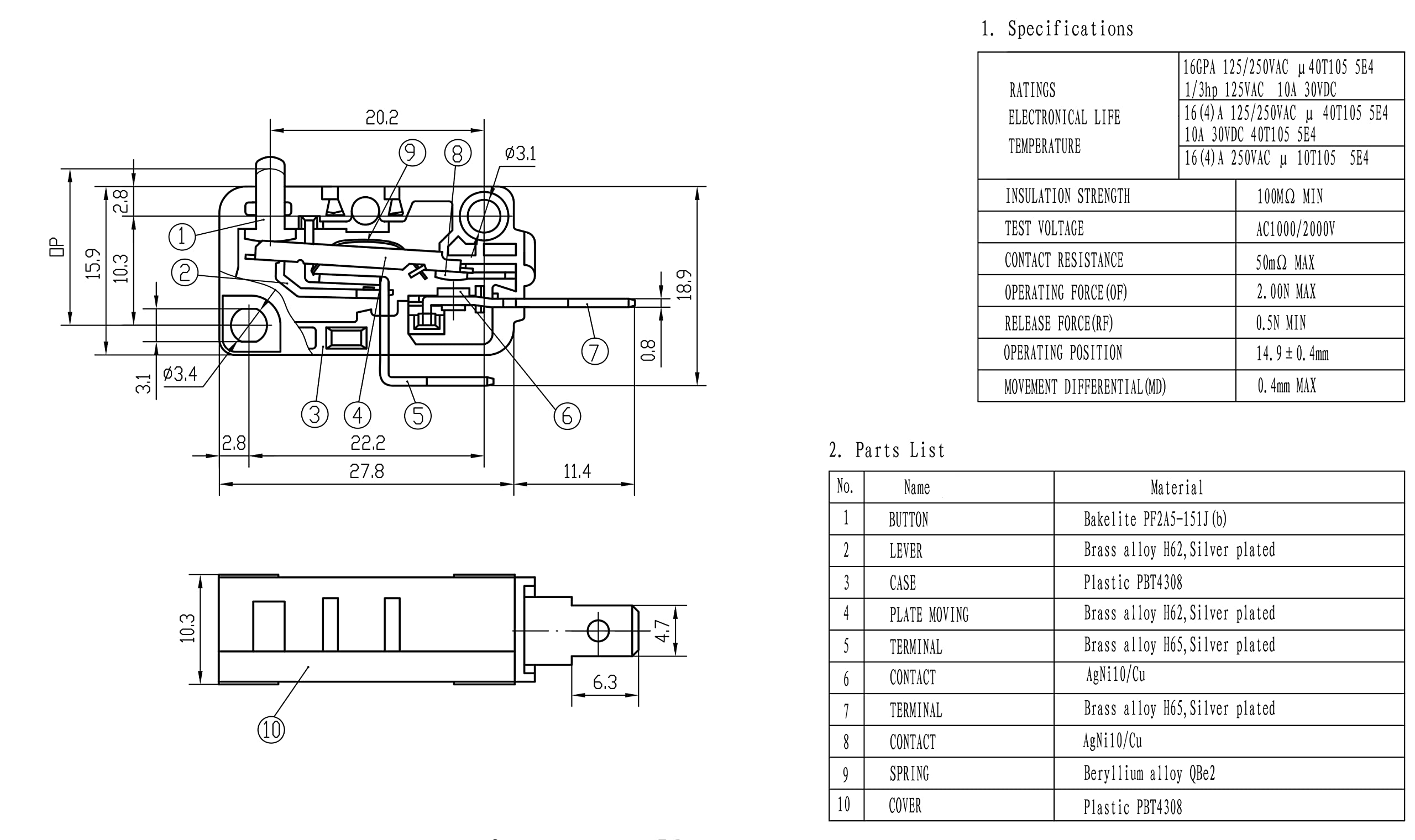 Yoiilnz(1 Normally Open)Kw3A Microwave Oven Door Interlock Switch 16A 125Vac/250Vac Microwave Oven Replacement Part Door Switch