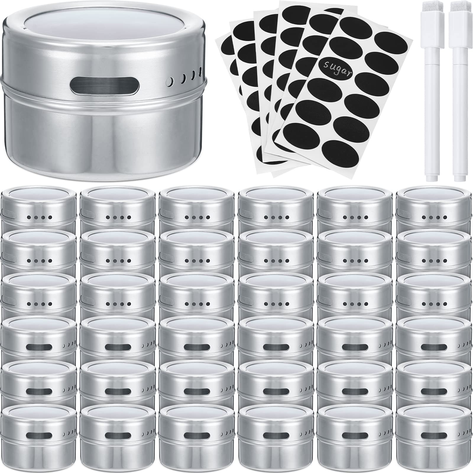 Chengu 36 Pack Magnetic Spice Jars for Refrigerator, 3 oz Spice Tins Set