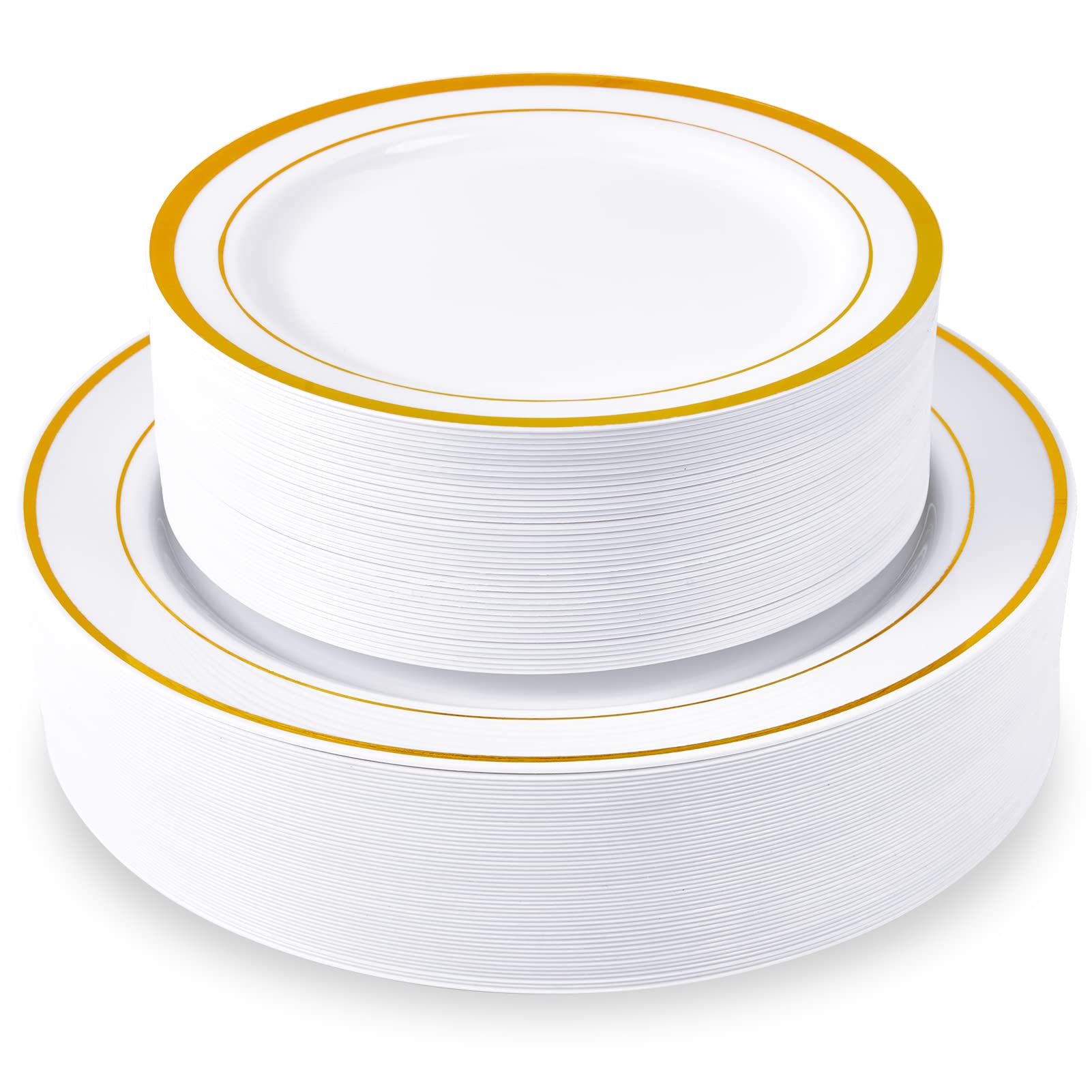 Jollypack 100 Piece Plastic Party Plates, Disposable Gold Plastic Plates, Include 10 Inch Disposable Dinner Plates 50Pcs And 7 I