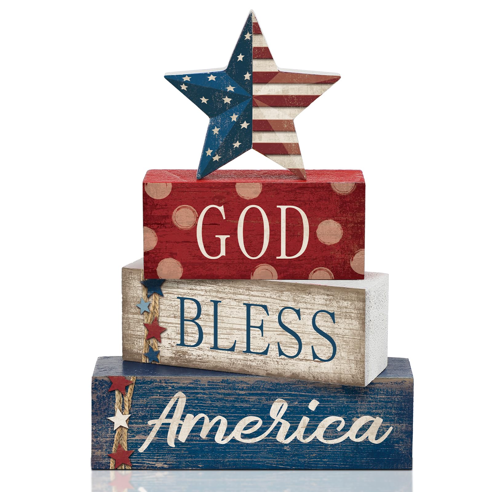 CroBlissful 4 Pcs 4th of July Decorations Patriotic Memorial Day Tabletop Decorations Red White Blue Table Centerpieces Sign for