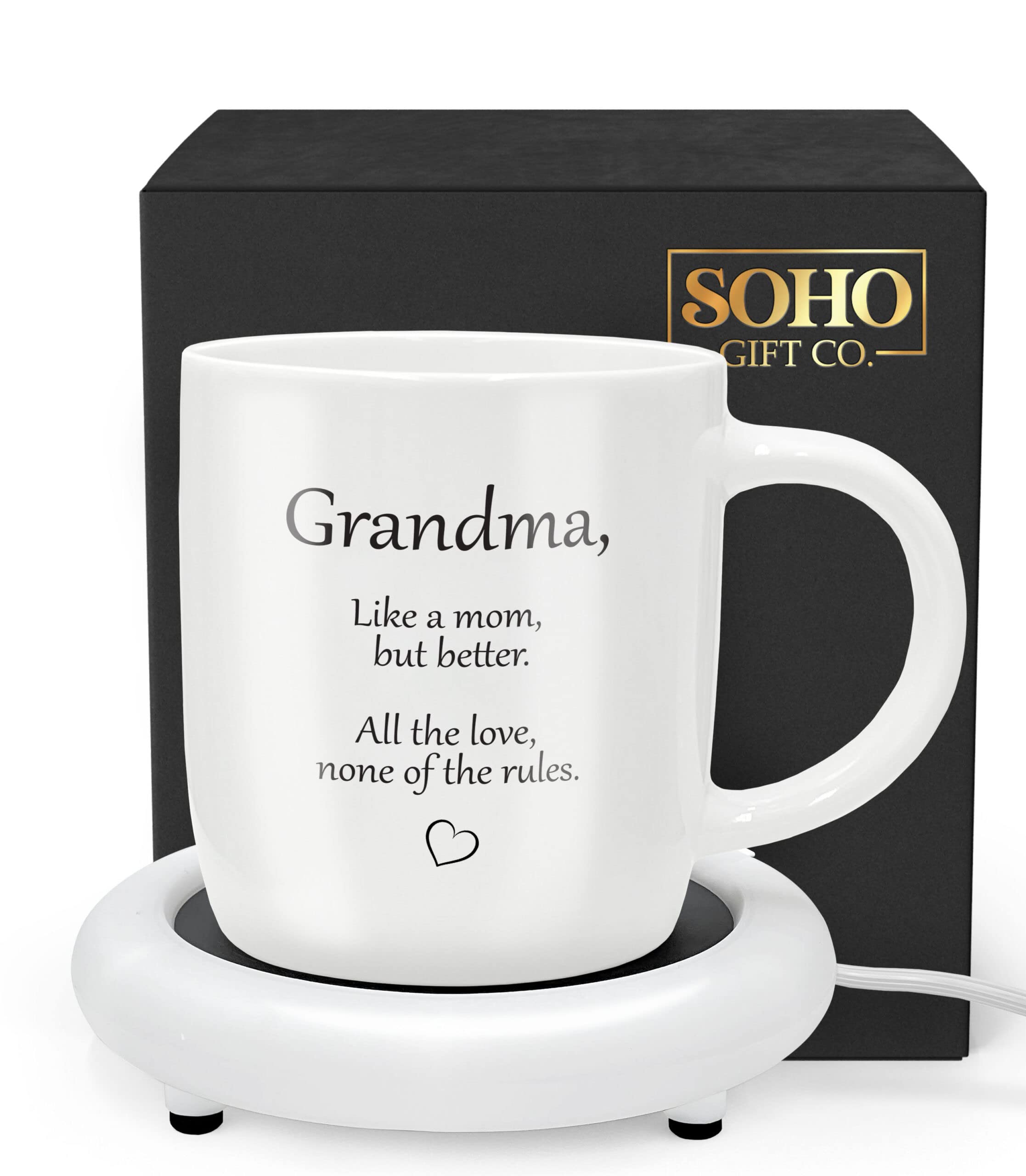 SoHo Funny Gift for Grandma, Coffee Mug With Warmer, Electric Heated Cup for Coffee Lover, Birthday/Christmas, 12oz (Gift Boxed)