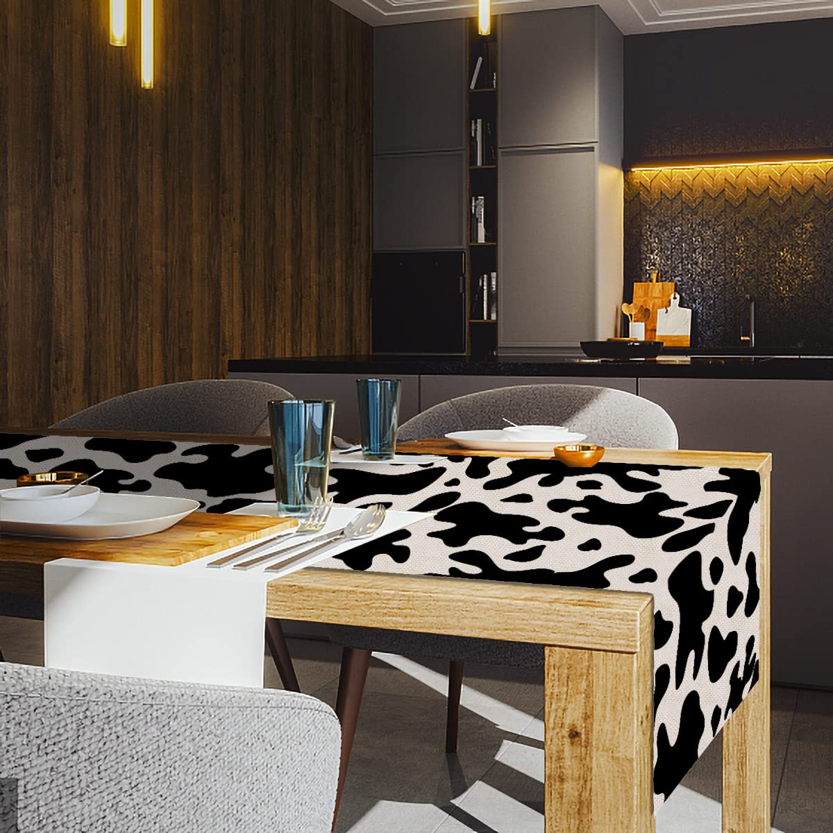 Nepnuser Linen Cow Print Table Runner Farm Cowboy Themed Birthday Party Decoration Dining Room Kitchen Home Decor (13'' X 72'')