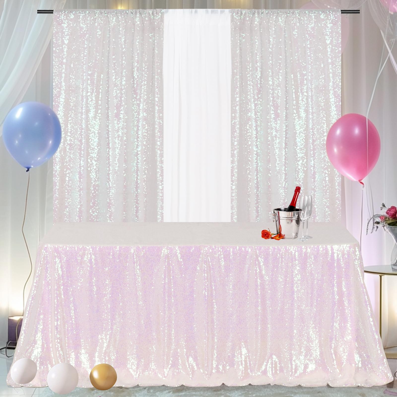 Poise3Ehome 50A72 Rectangle Iridescent Sequin Tablecloth For Party Cake Dessert Table Exhibition Events, Iridescent
