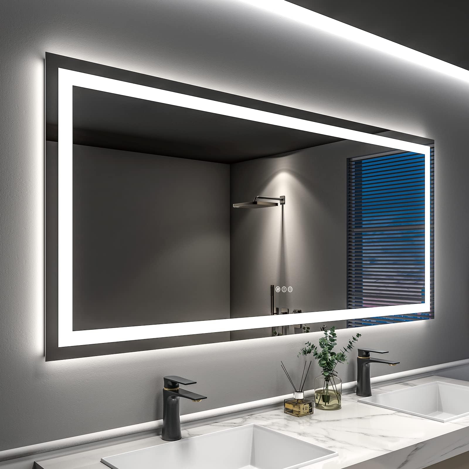 ODDSAN 60x30 Lighted Bathroom Mirror for Wall  LED Illuminated Vanity Mirror with Lights  Dimmable  Anti-Fog  ETL Listed (Backlit and Front Lighted)