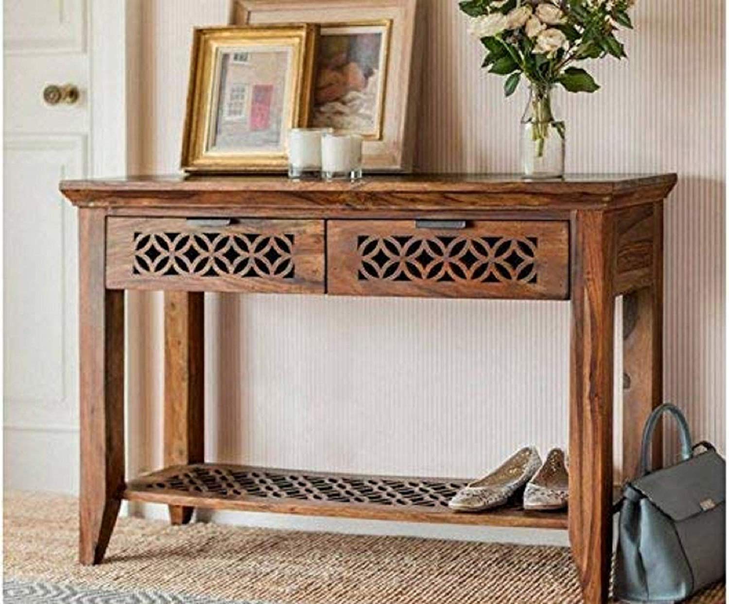 Tungariya Sheesham Wood Console Table With 2 Drawer Storage For Living Room Hall || Solid Wood Enterway Drawer Table For Living 