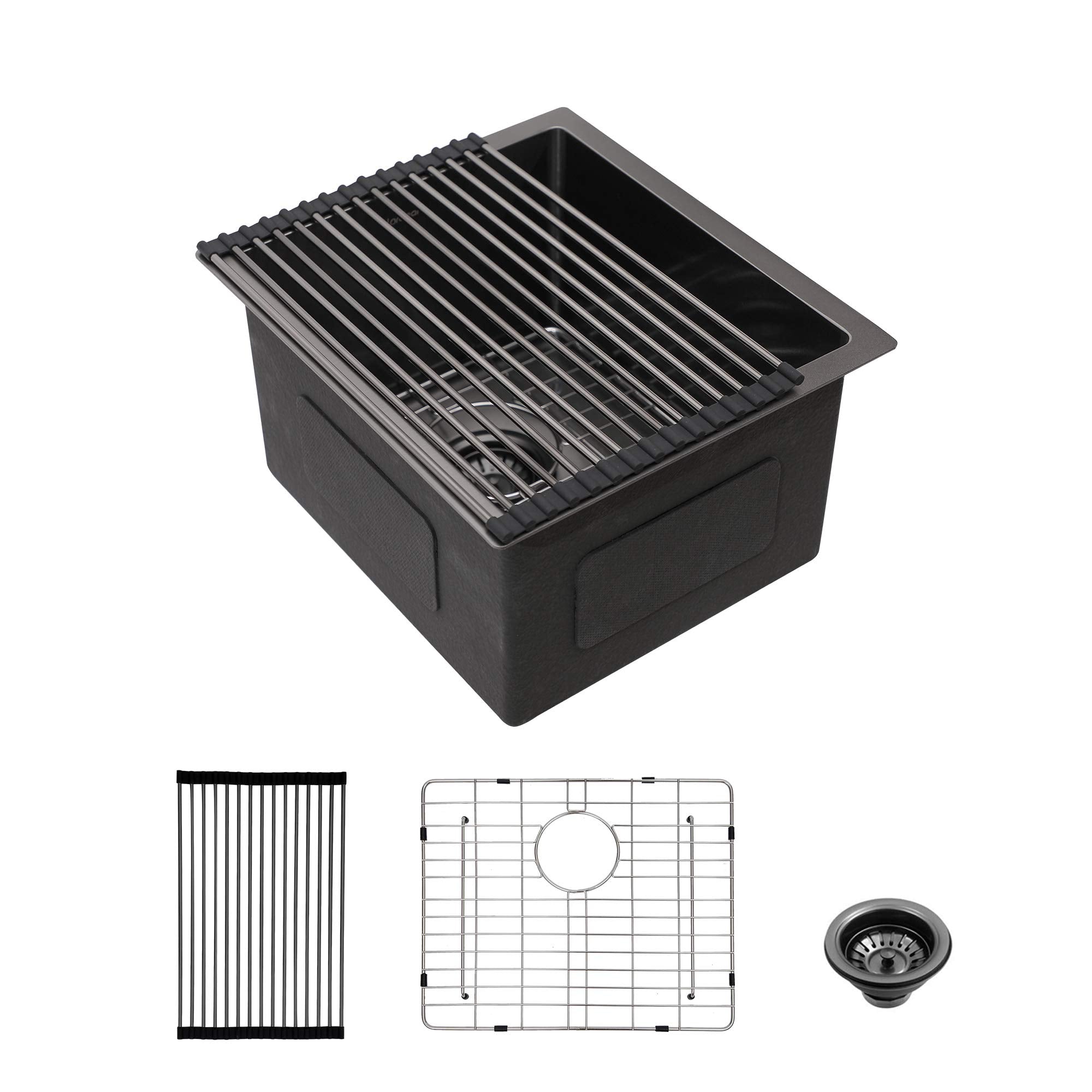 Lordear Black Bar Sink Undermount 15X17 Inch Kitchen Sinks 16 Gauge Deep Single Bowl Stainless Steel Sink Basin Handmade