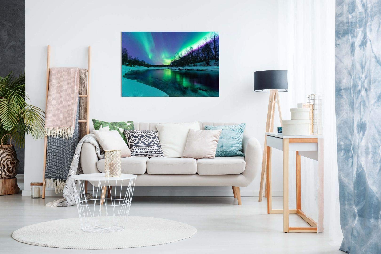 Winter River Northern Lights Aurelia Borealis Canvas Wall Art Picture Print (18X12)
