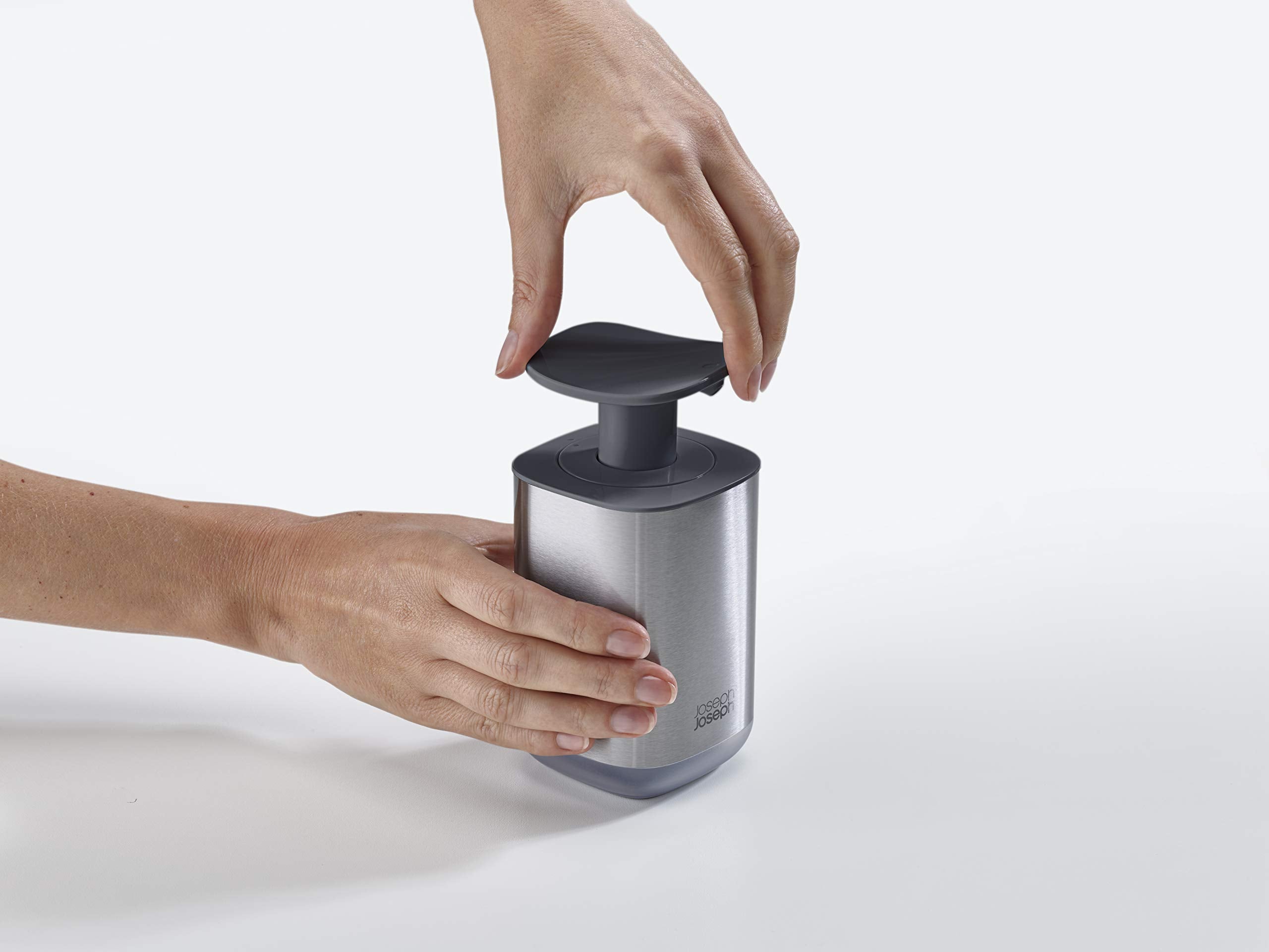 Joseph Joseph Presto Stainless-Steel Hygienic Easy-Push Soap Dispenser With Wide Pump, Stainless Steel/Gray