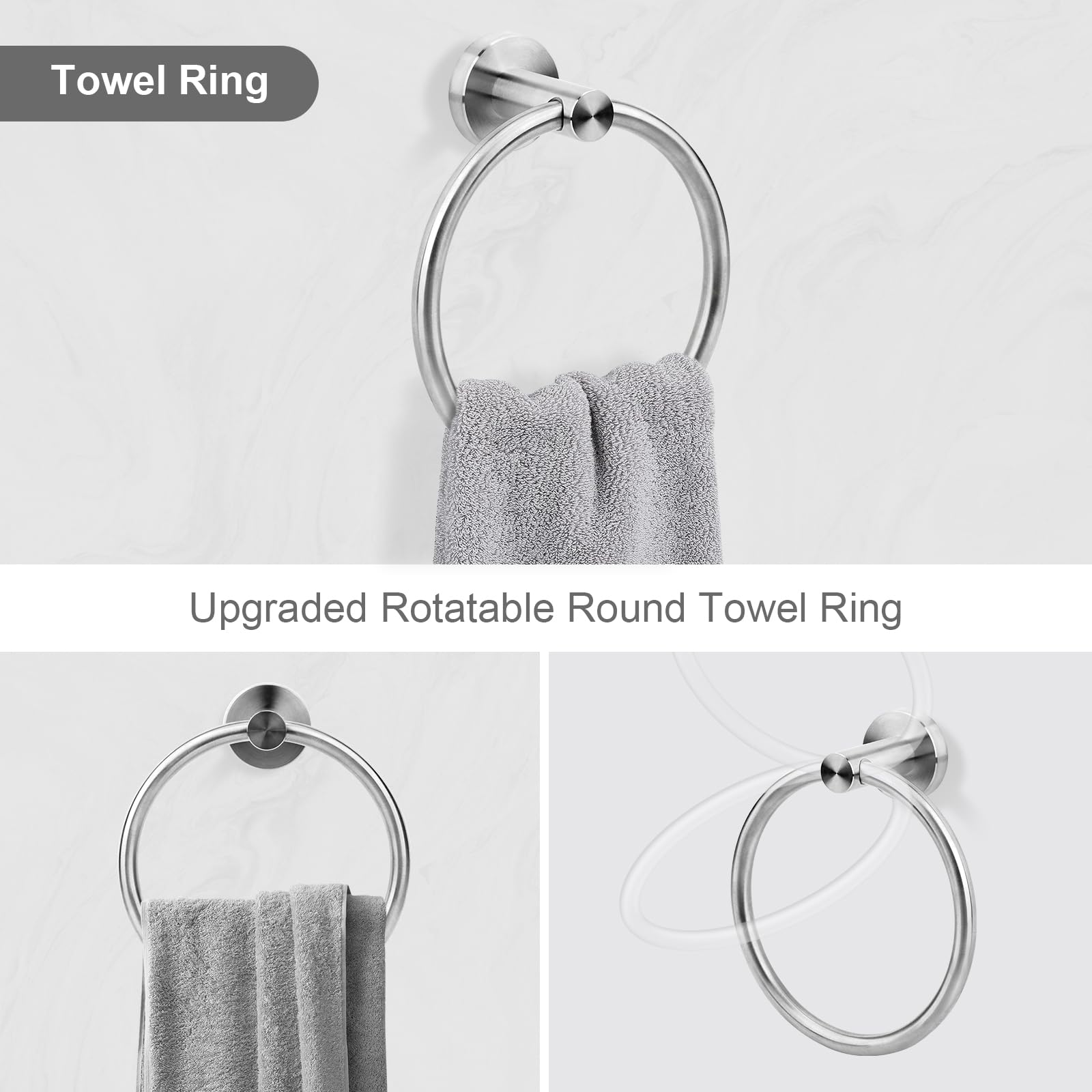 Ntipox Brushed Nickel Bathroom Hardware Accessories Set 5 Piece, Stainless Steel Bath Towel Bar Set 24 Inch,Toilet Paper Holder,