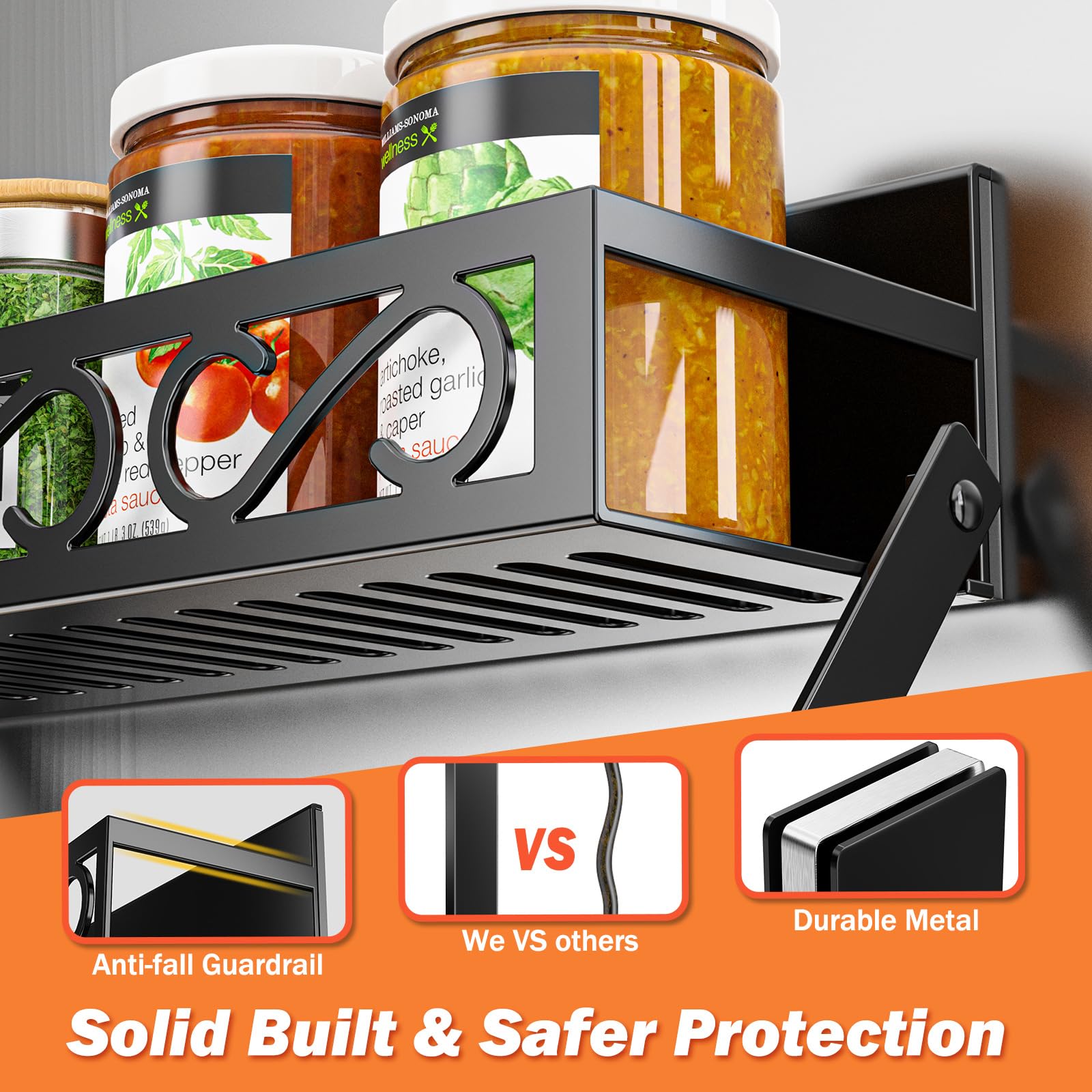 Bunoxea Spice Racks Magnetic For Refrigerator, Magnetic Spice Shelves With Paper Holder, Moveable 6 Hook Rack, Magnetic Fridge O